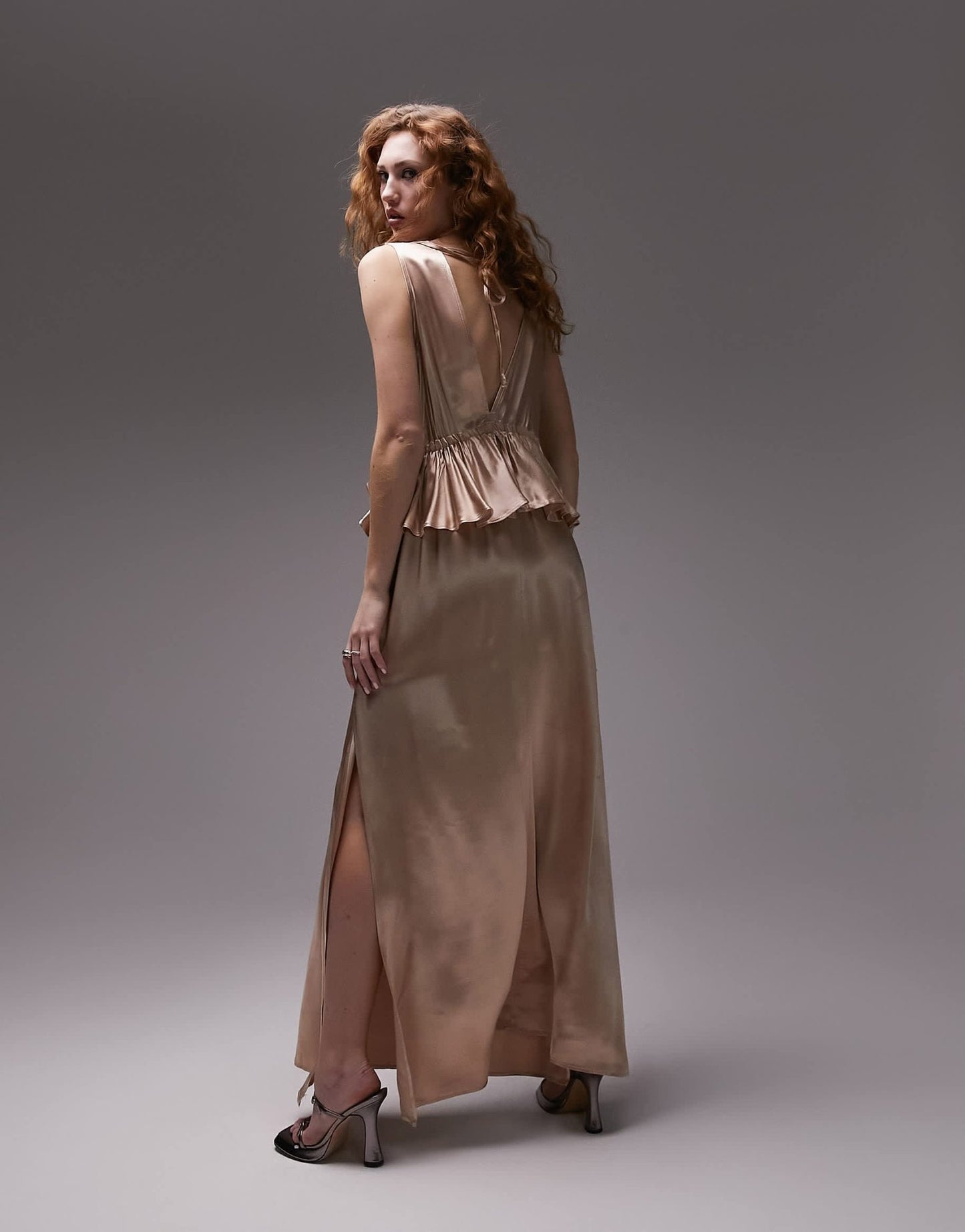 Topshop ruffle peplum maxi dress in blush - LPINK - ASOS Sample Sale EU Store