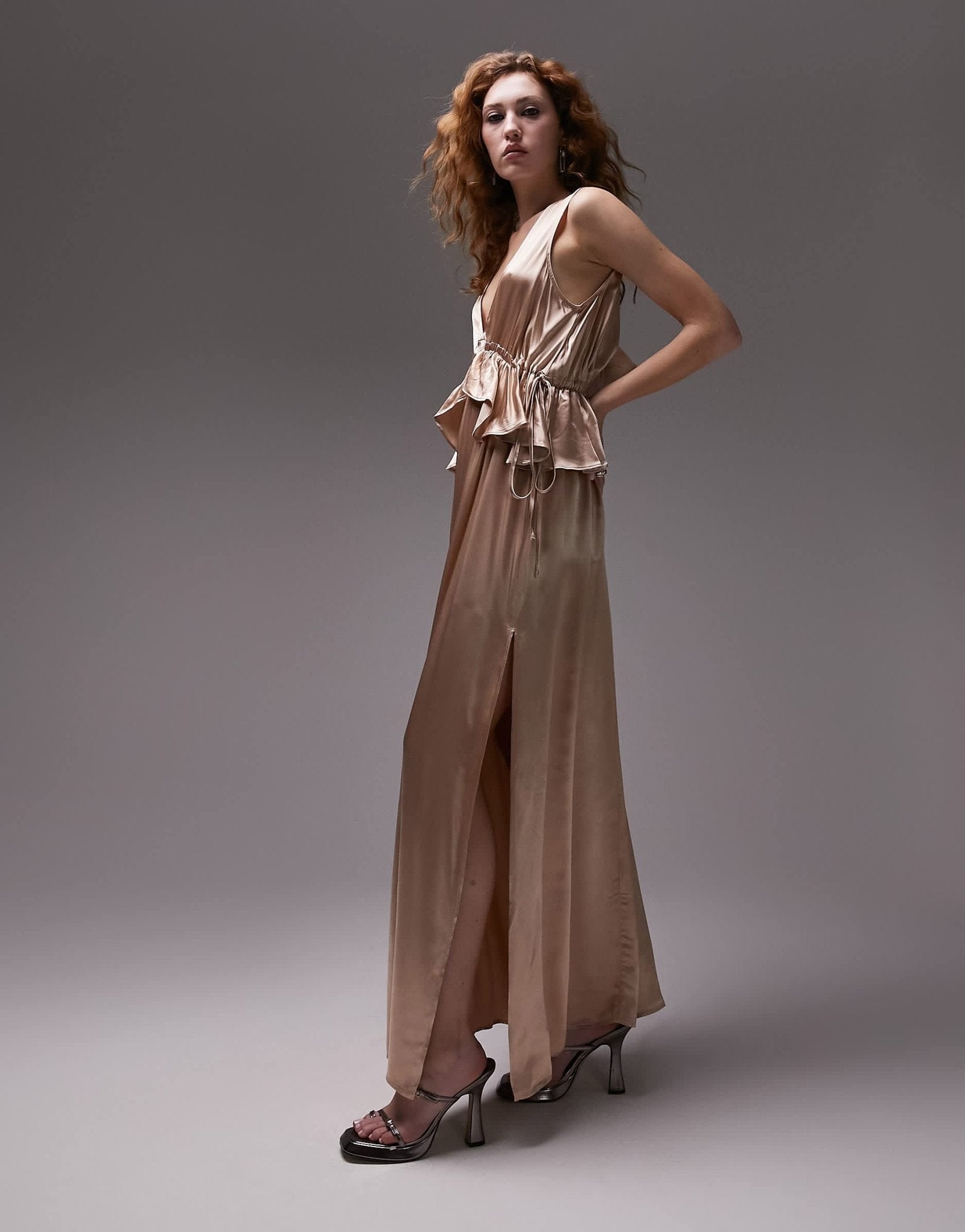 Topshop ruffle peplum maxi dress in blush - LPINK - ASOS Sample Sale EU Store