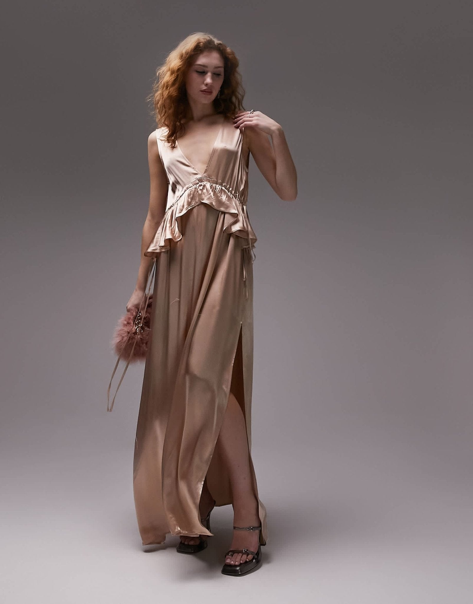 Topshop ruffle peplum maxi dress in blush - LPINK - ASOS Sample Sale EU Store