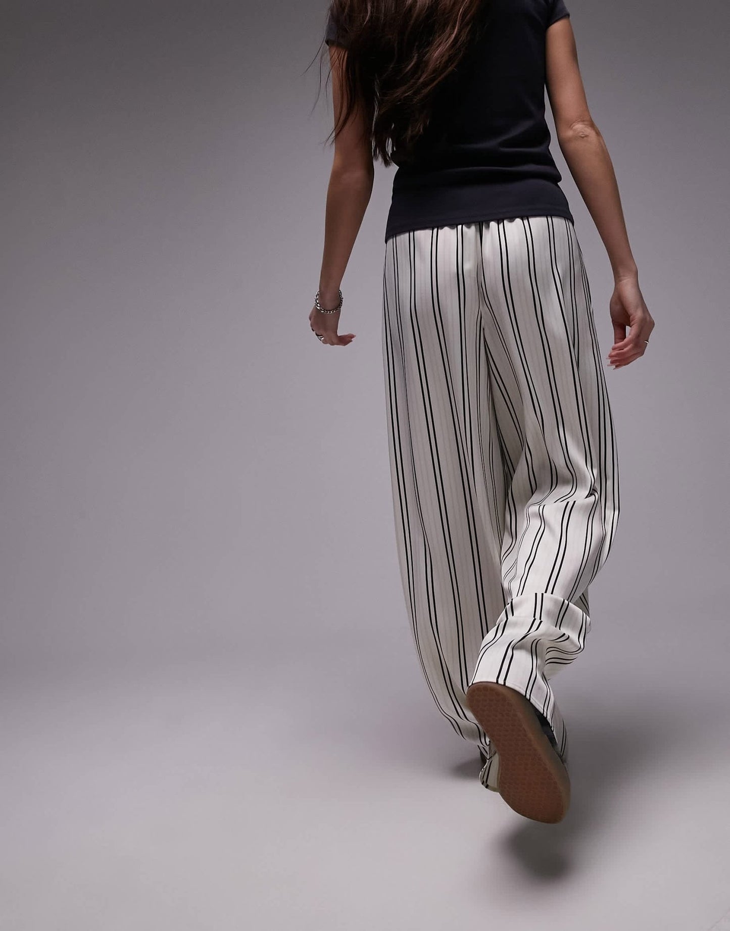 Topshop satin pin stripe wide leg pull on in white - ASOS Sample Sale EU Store