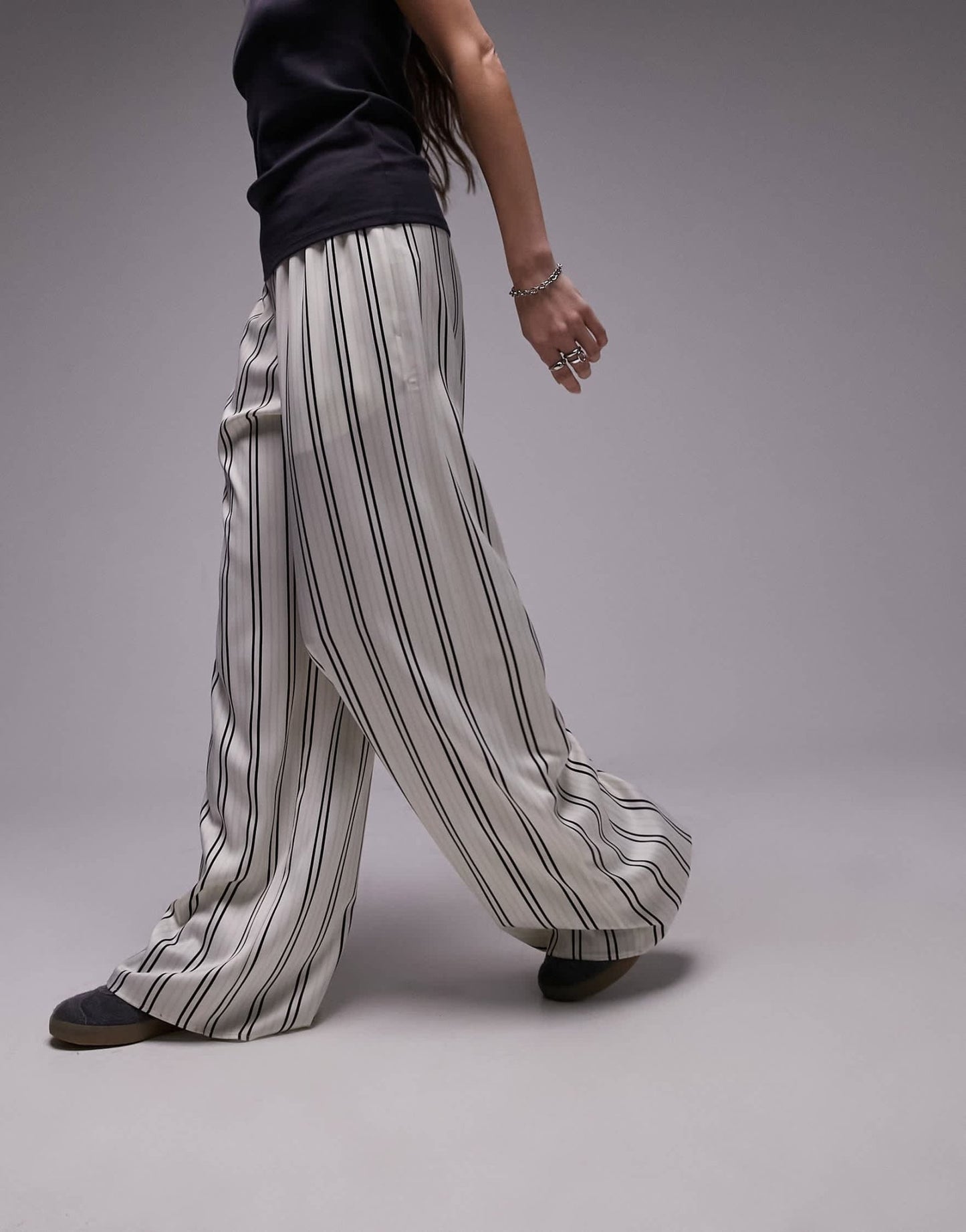 Topshop satin pin stripe wide leg pull on in white - ASOS Sample Sale EU Store