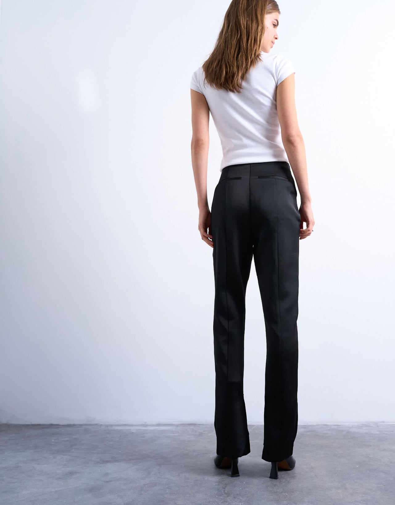 Topshop satin straight leg with side split trouser in black - ASOS Sample Sale EU Store
