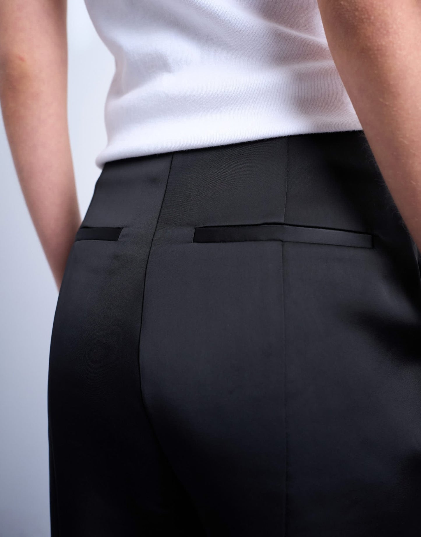 Topshop satin straight leg with side split trouser in black - ASOS Sample Sale EU Store