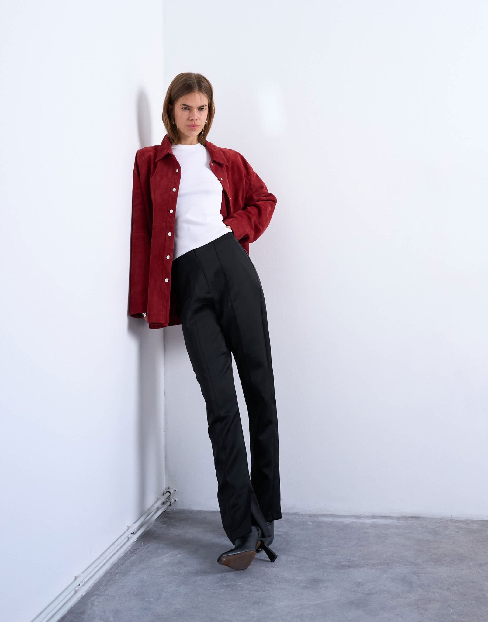 Topshop satin straight leg with side split trouser in black - ASOS Sample Sale EU Store