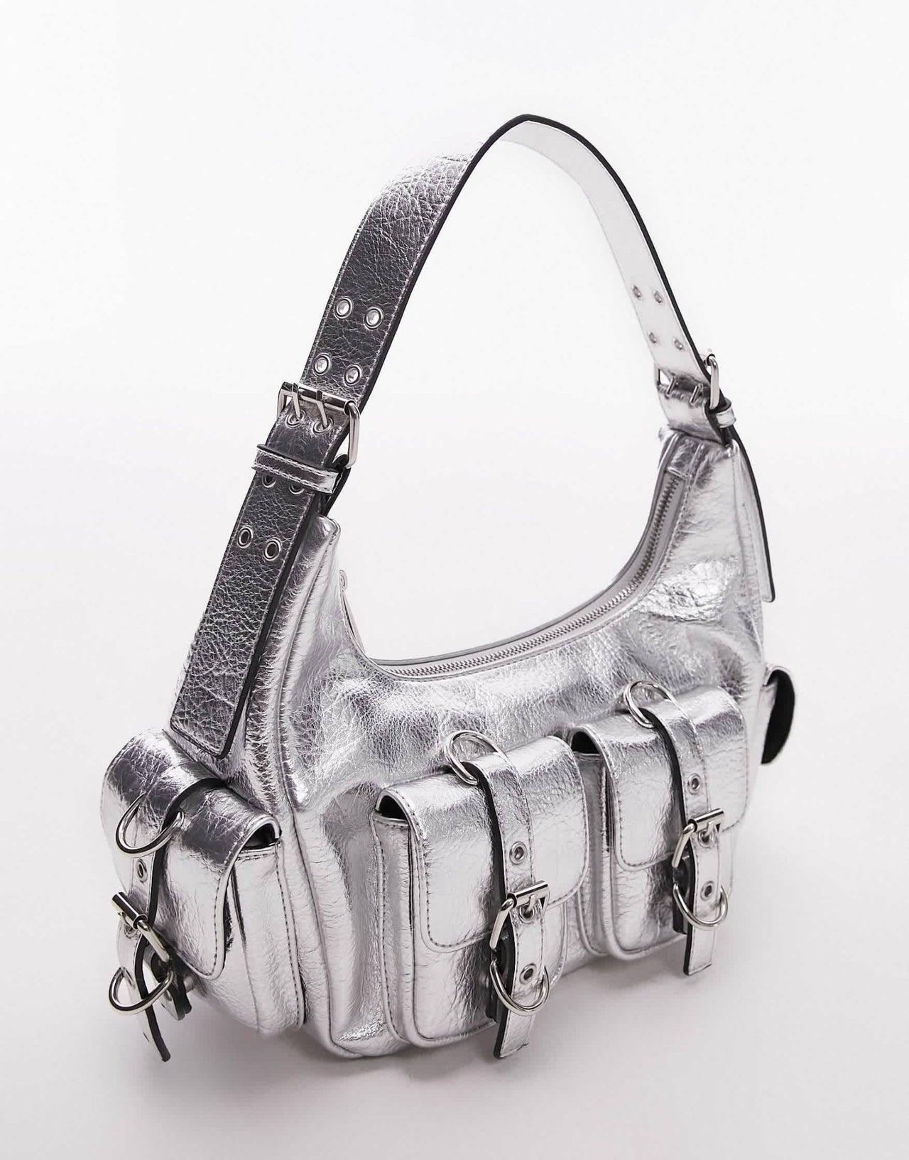 Topshop Serena multi pocket shoulder bag in silver - ASOS Sample Sale EU Store