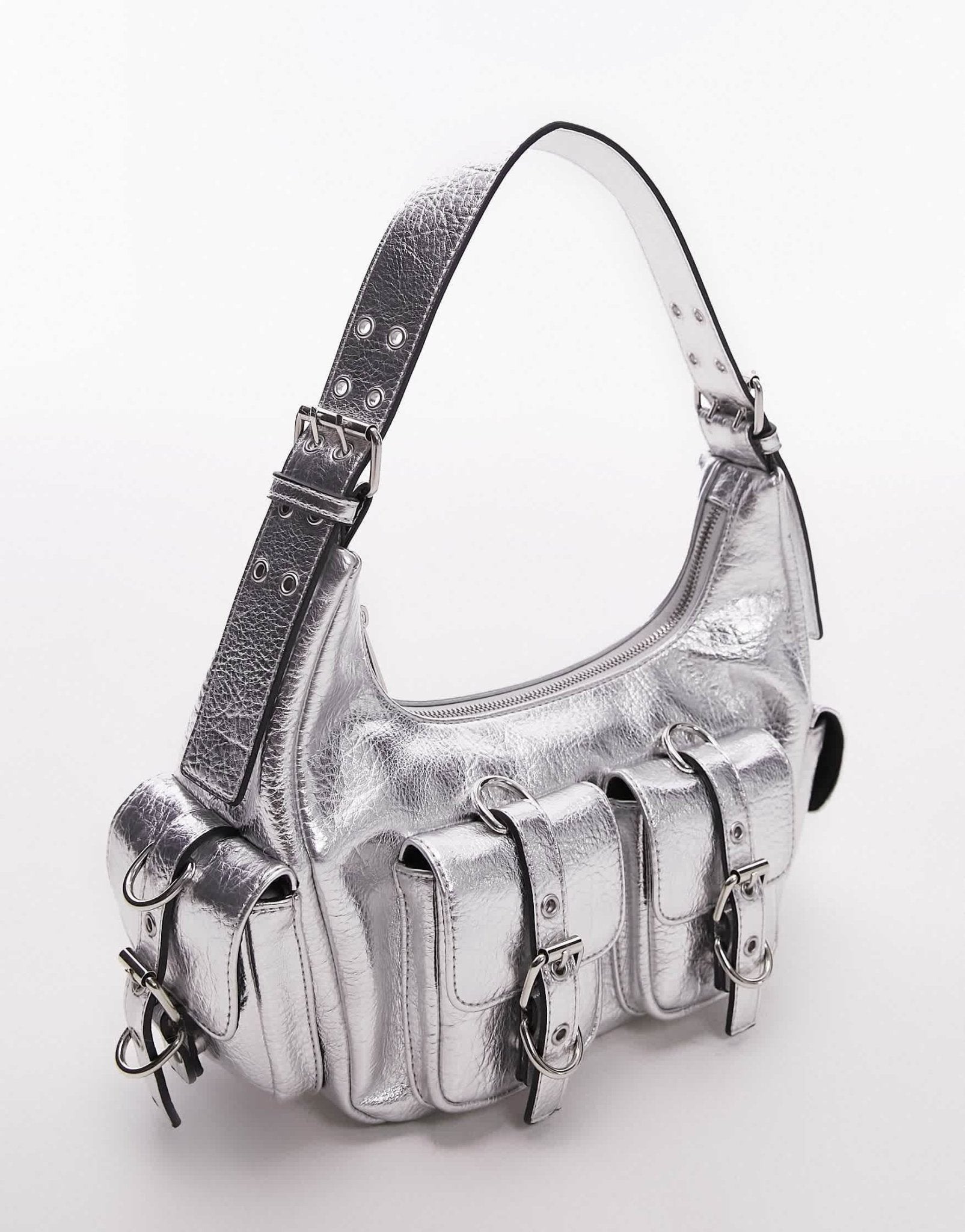 Topshop Serena multi pocket shoulder bag in silver - ASOS Sample Sale EU Store