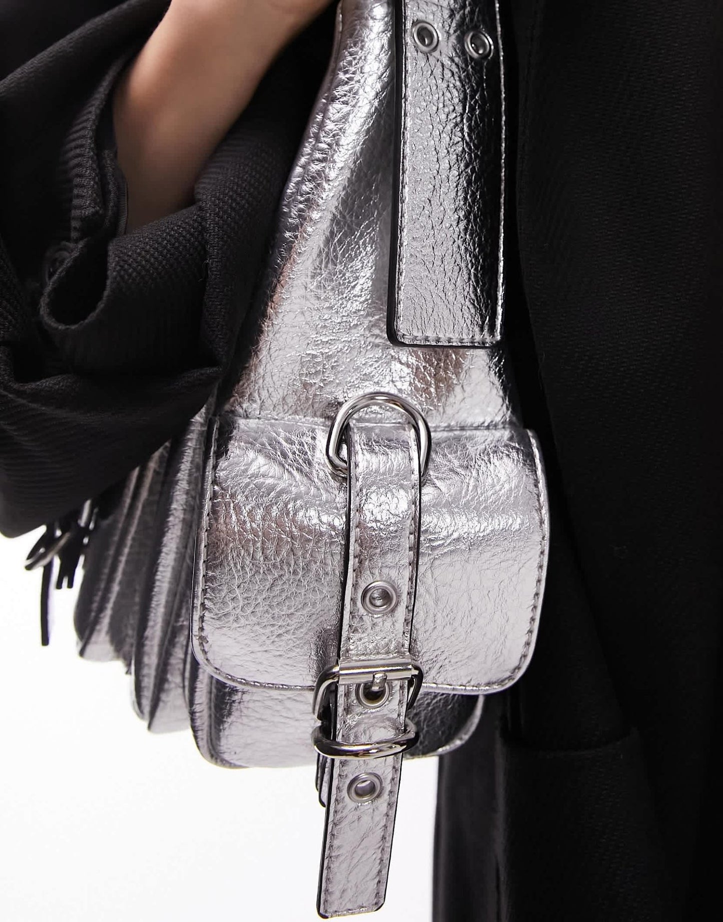 Topshop Serena multi pocket shoulder bag in silver - ASOS Sample Sale EU Store