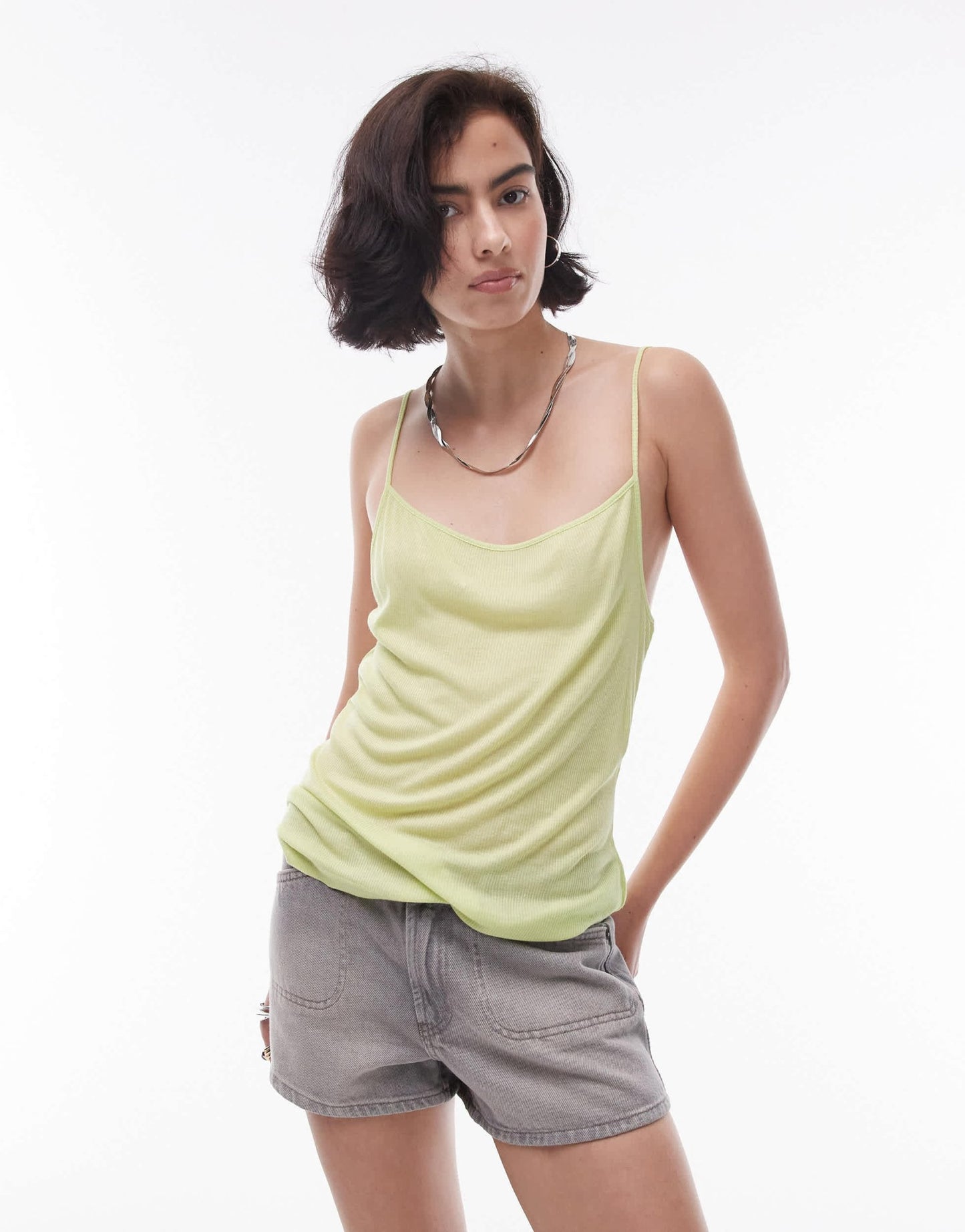 Topshop sheer rib cami in lime - ASOS Sample Sale EU Store