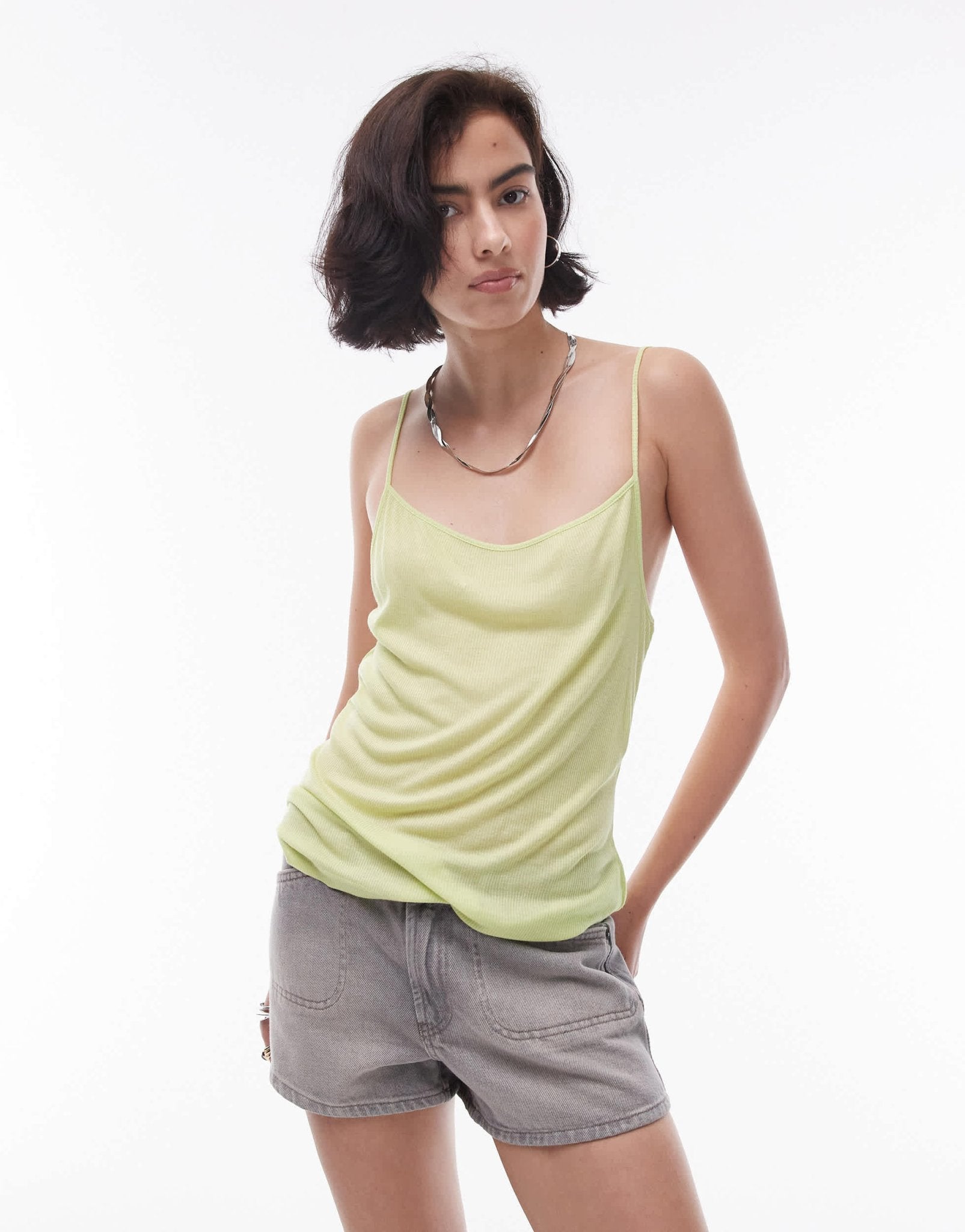 Topshop sheer rib cami in lime - ASOS Sample Sale EU Store