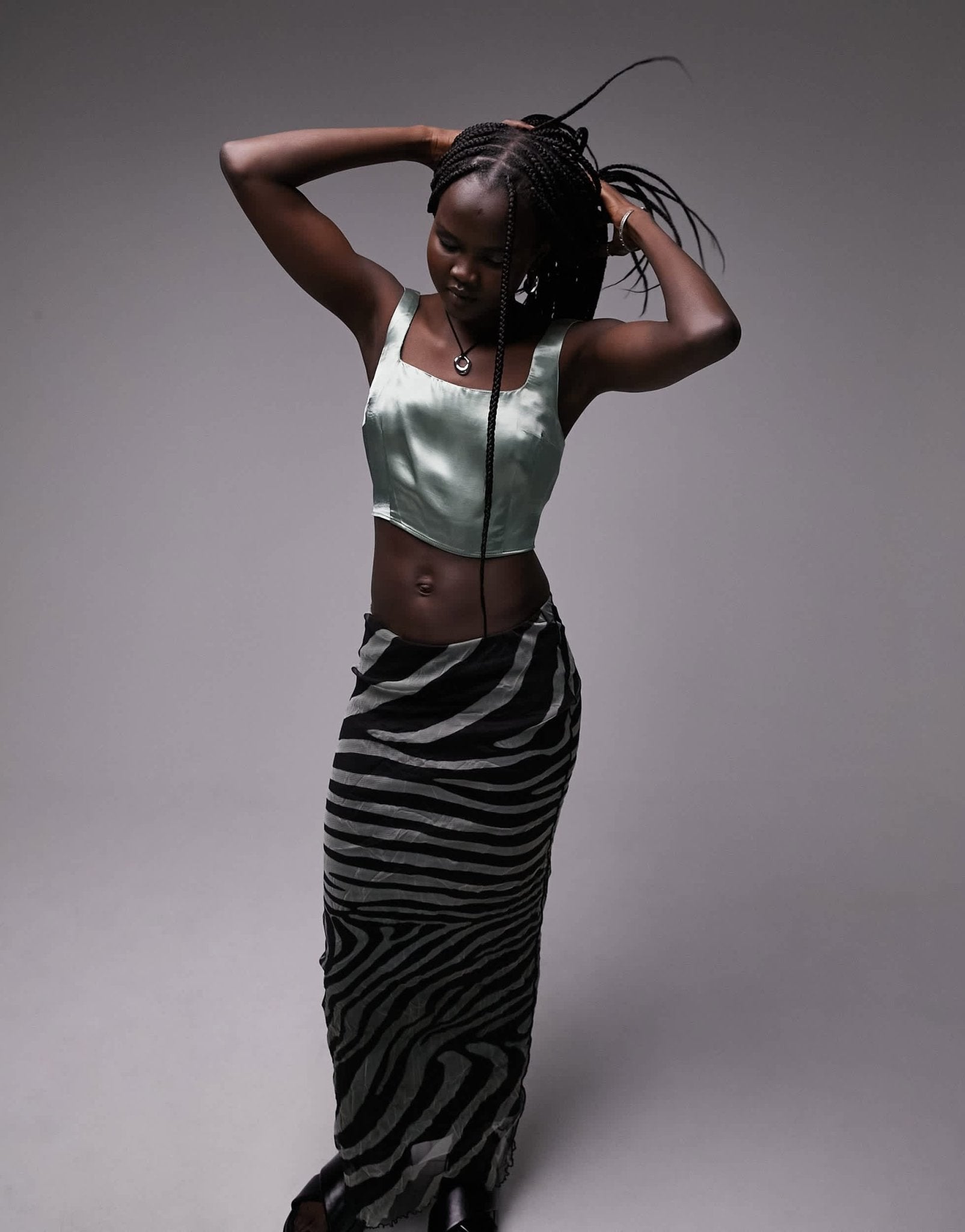 Topshop shirred back cami top in sage - ASOS Sample Sale EU Store