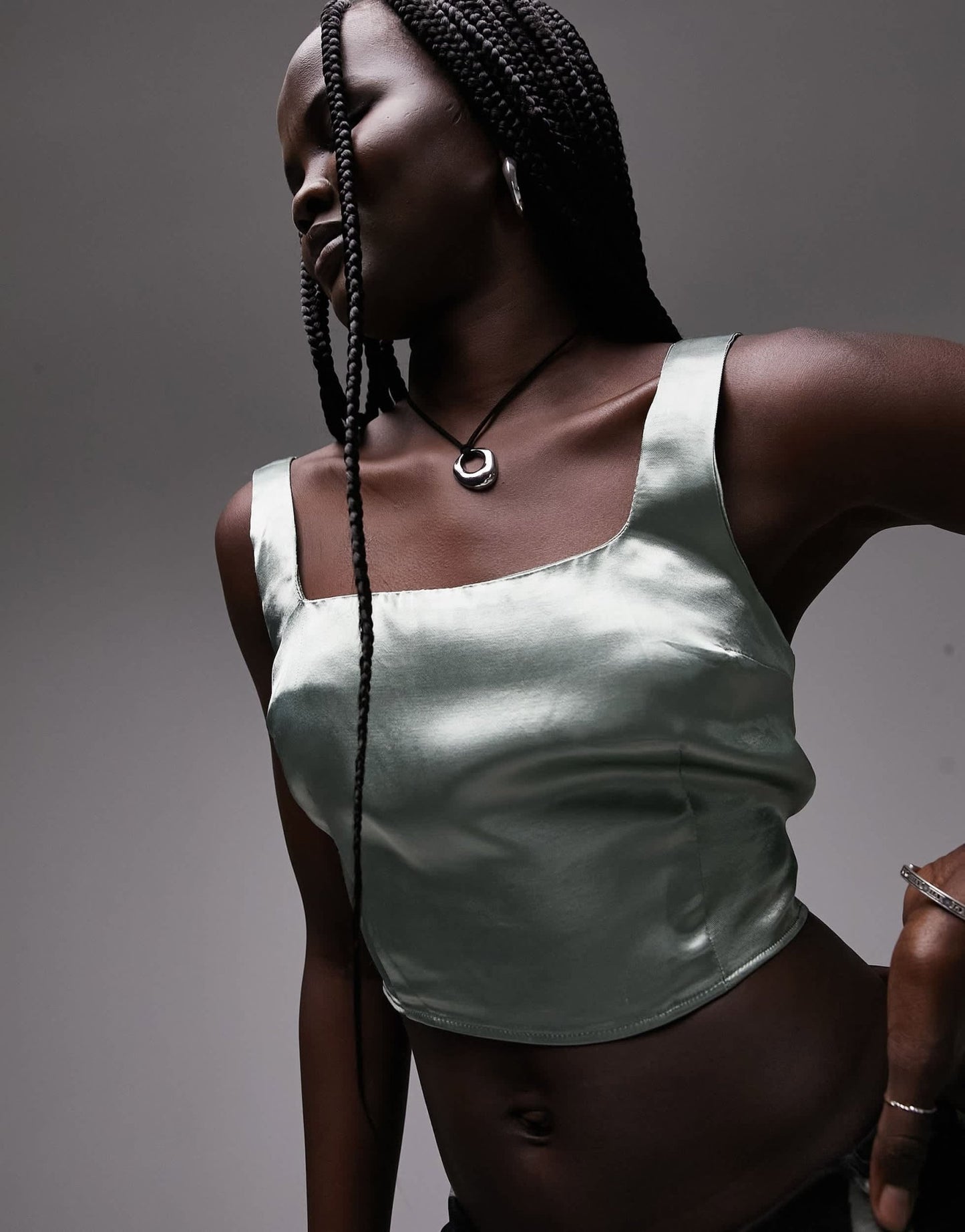 Topshop shirred back cami top in sage - ASOS Sample Sale EU Store