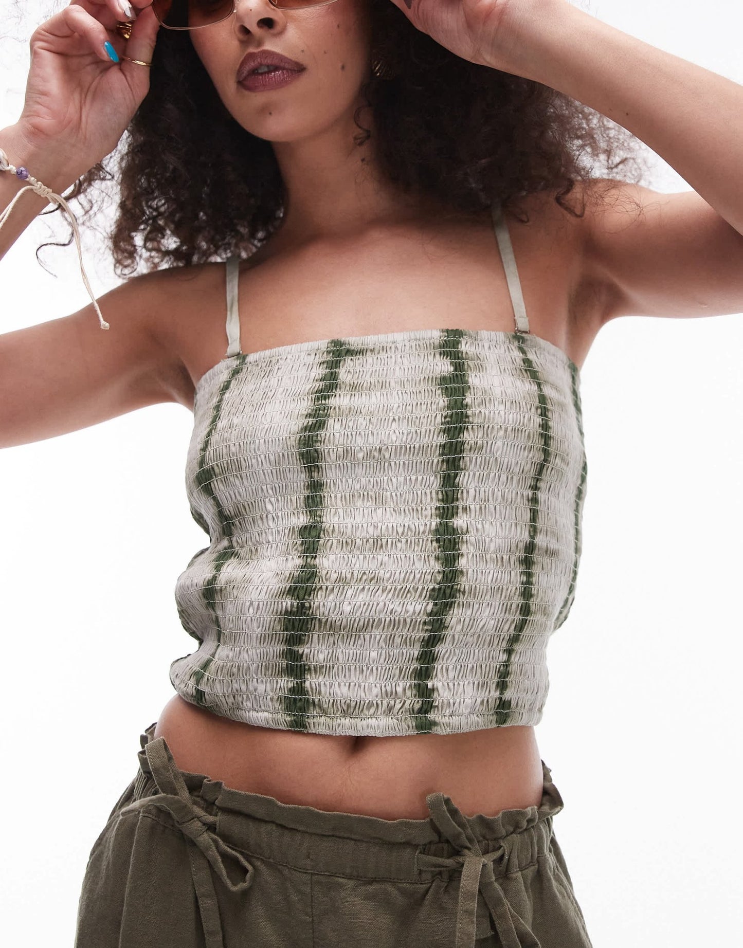 Topshop shirred bandeau top in green tie dye print - ASOS Sample Sale EU Store