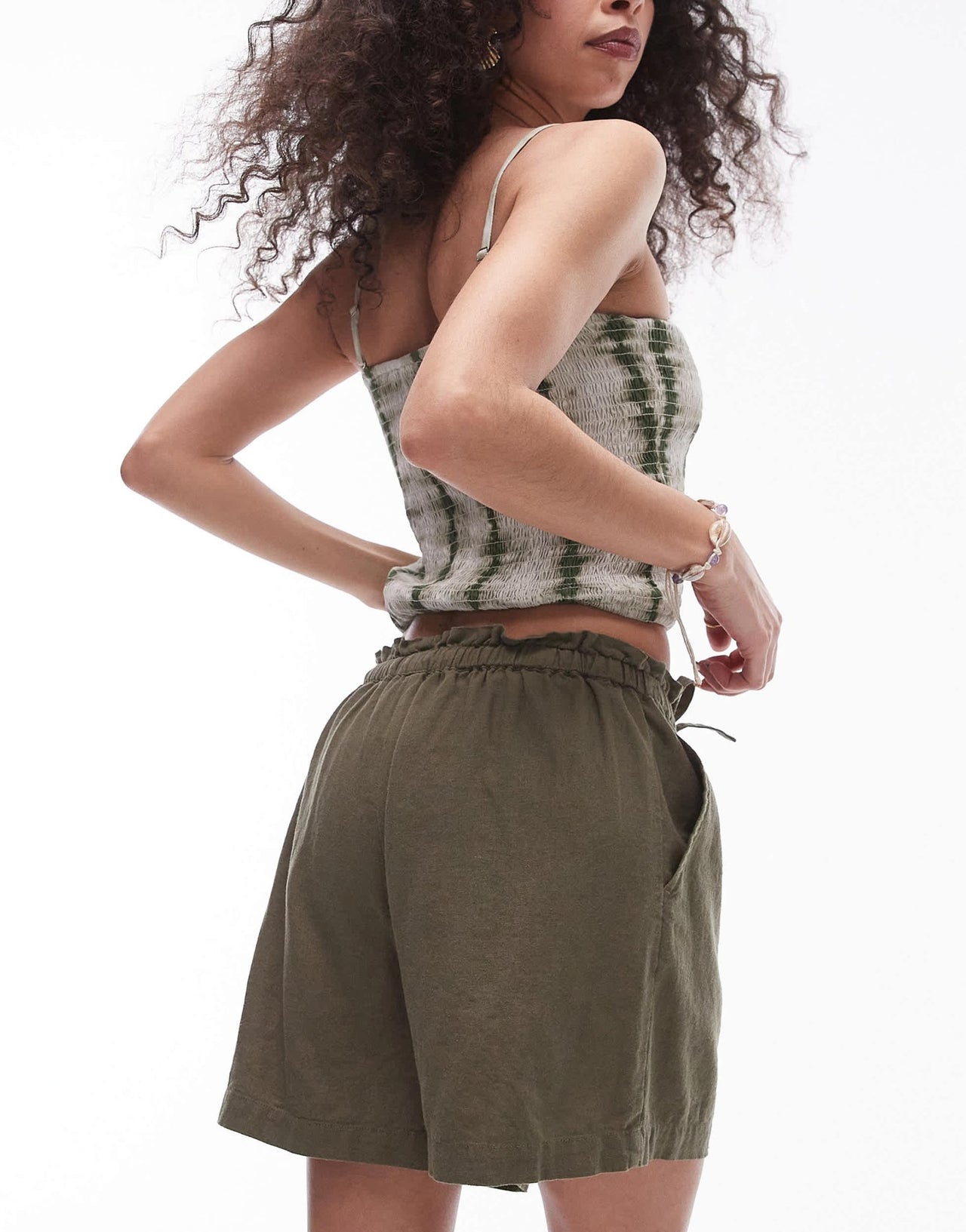 Topshop shirred bandeau top in green tie dye print - ASOS Sample Sale EU Store