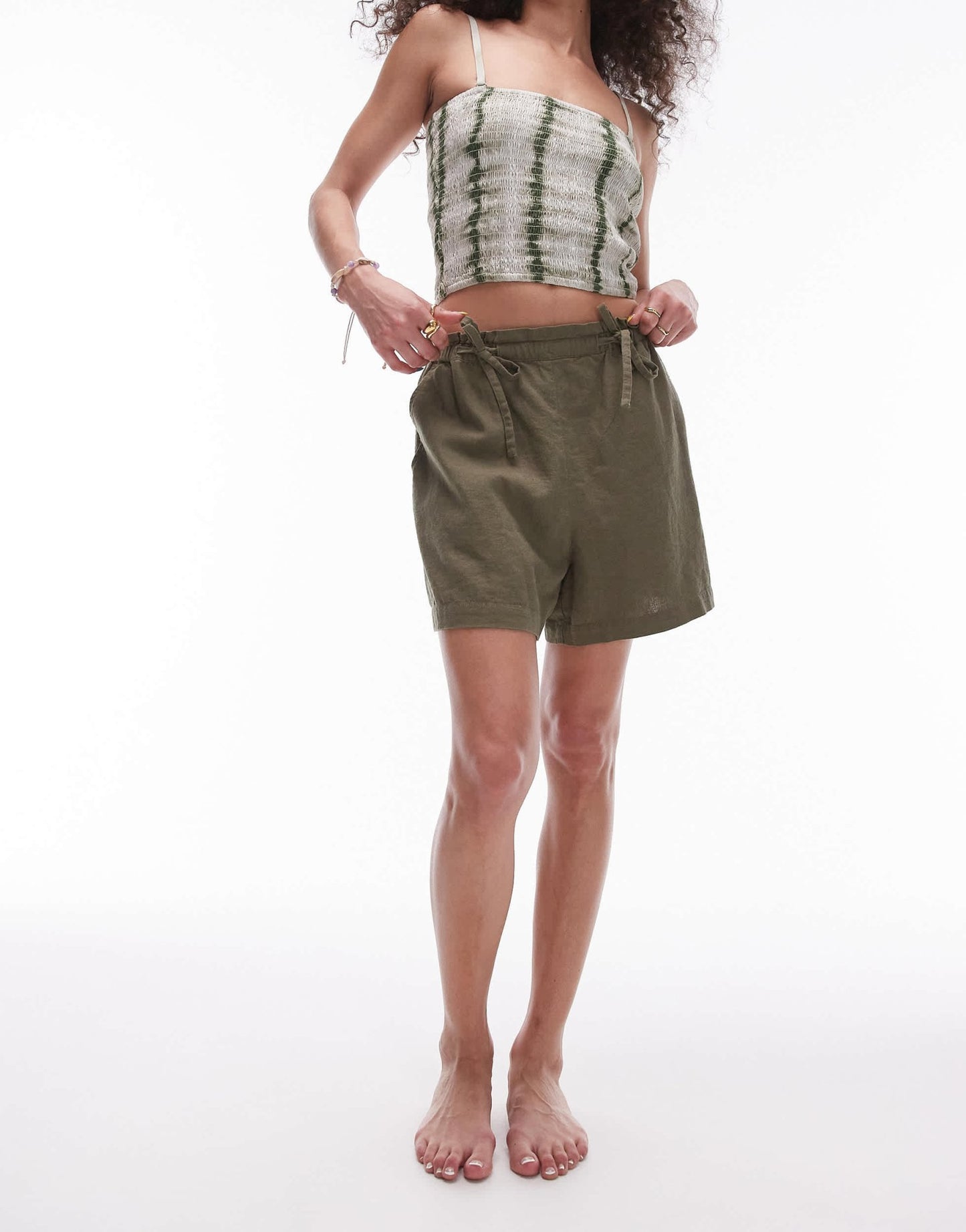 Topshop shirred bandeau top in green tie dye print - ASOS Sample Sale EU Store