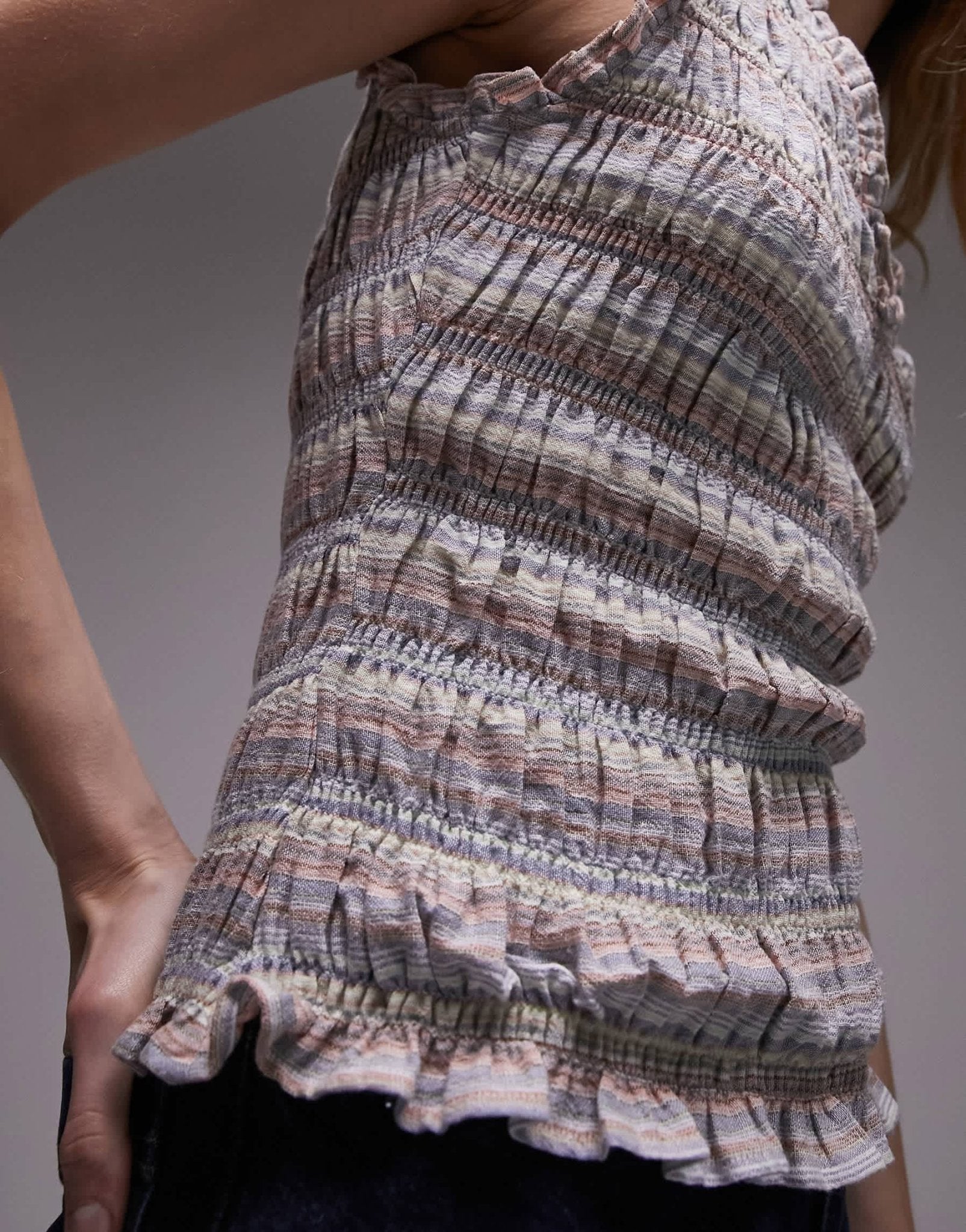 Topshop shirred multi wear top in multi stripe - ASOS Sample Sale EU Store