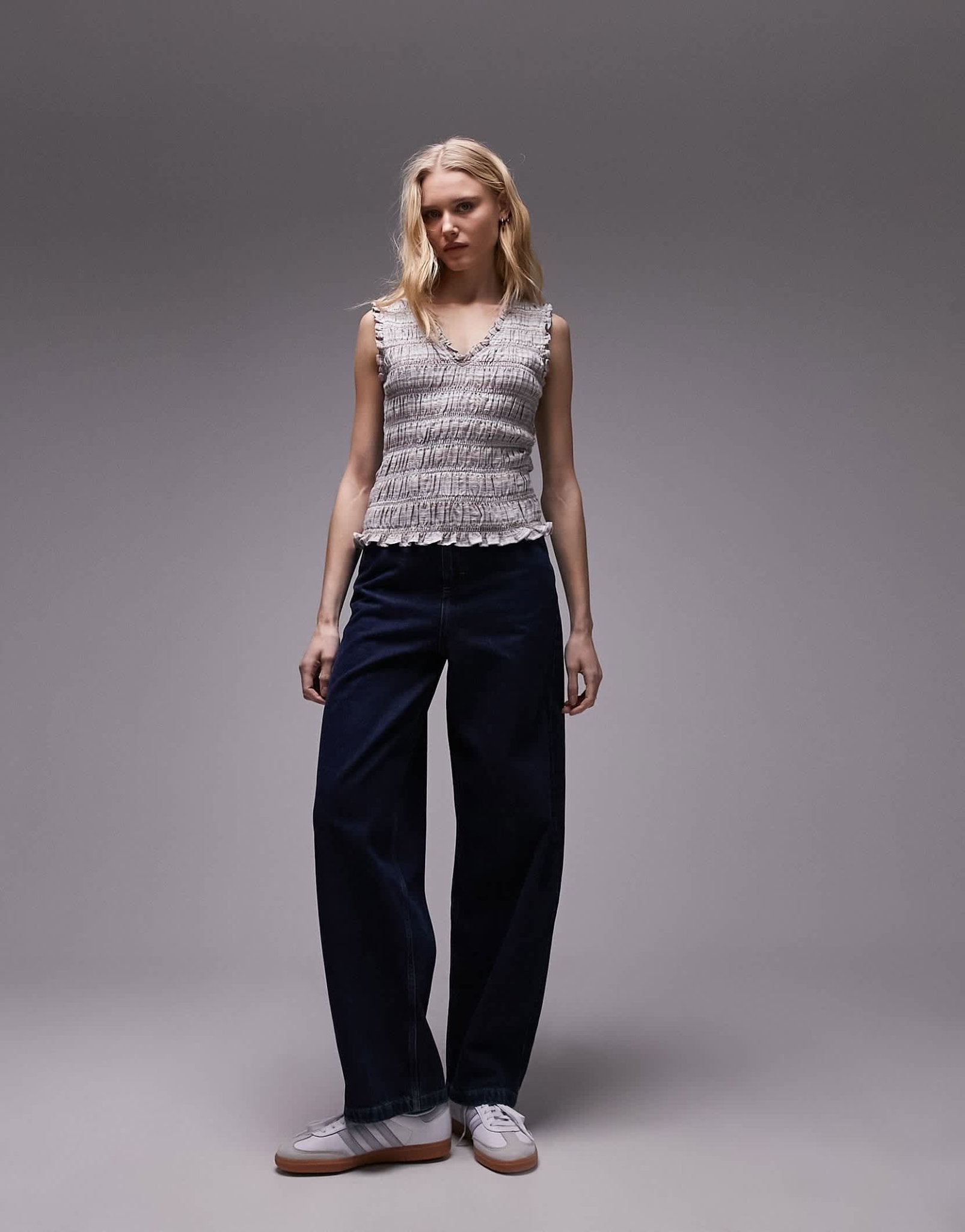 Topshop shirred multi wear top in multi stripe - ASOS Sample Sale EU Store
