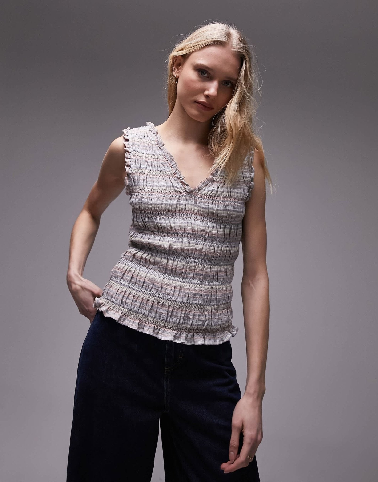 Topshop shirred multi wear top in multi stripe - ASOS Sample Sale EU Store