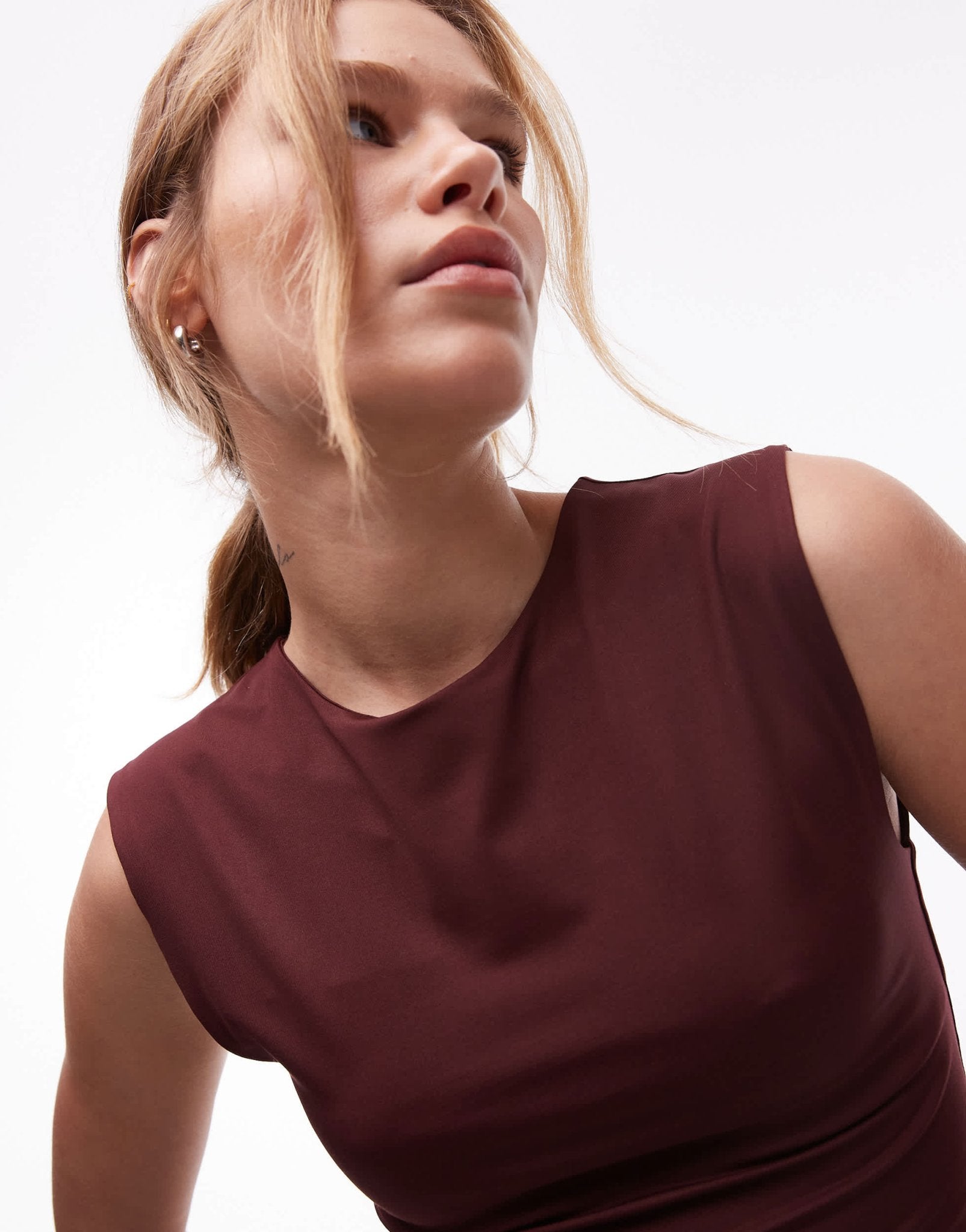 Topshop short sleeve slinky top in brown - ASOS Sample Sale EU Store