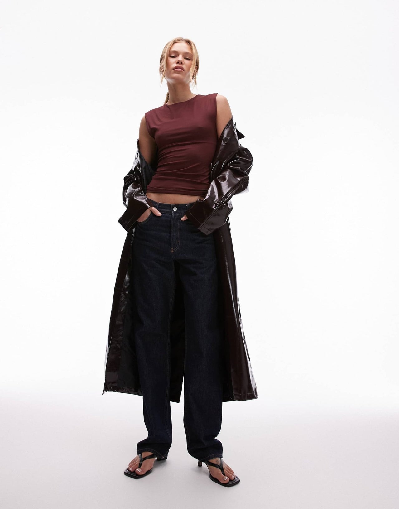 Topshop short sleeve slinky top in brown - ASOS Sample Sale EU Store