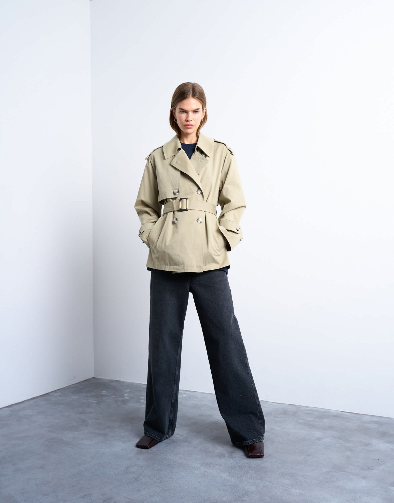 Topshop short trench coat in stone - ASOS Sample Sale EU Store