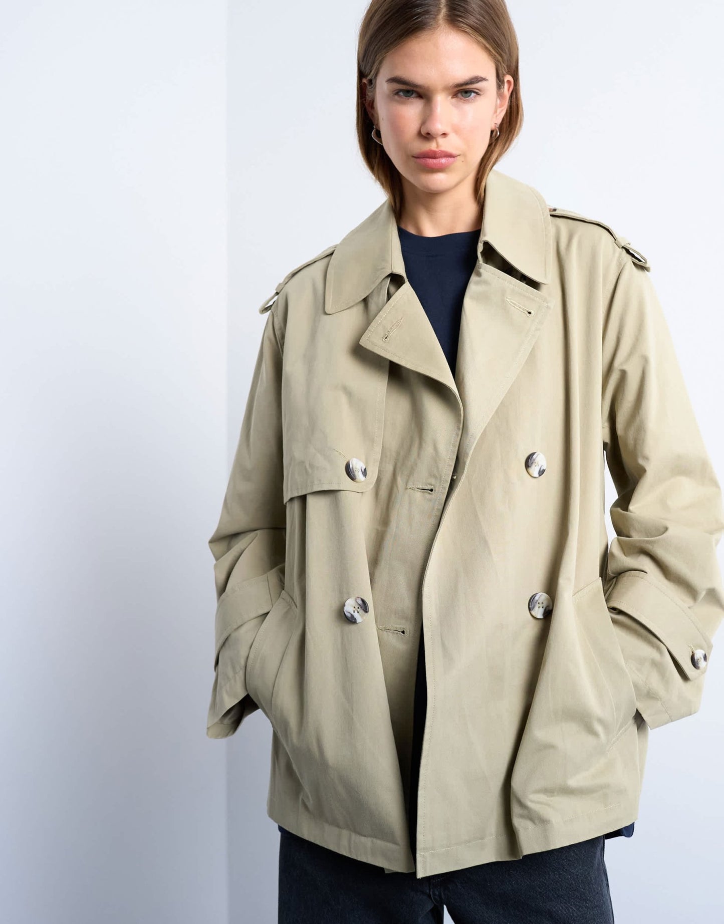 Topshop short trench coat in stone - ASOS Sample Sale EU Store