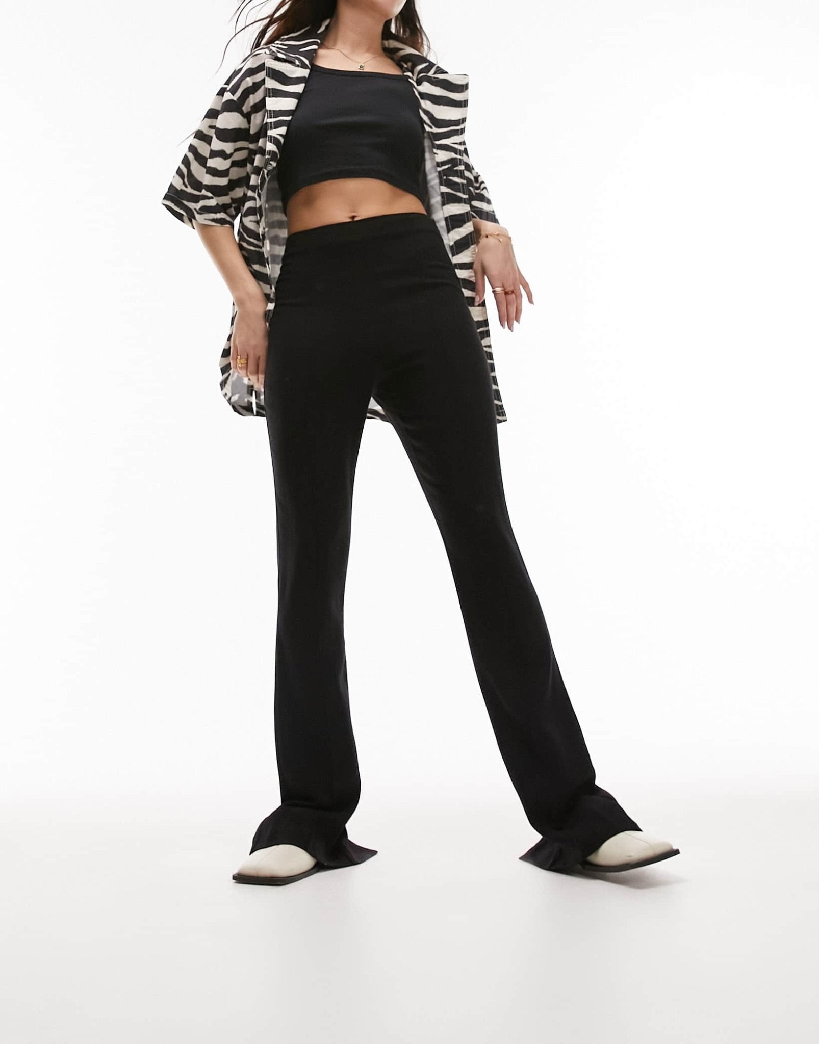 Topshop slim split back flare trouser in black - ASOS Sample Sale EU Store