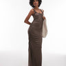Vestito maxi Topshop aderente con scollo a U in marrone