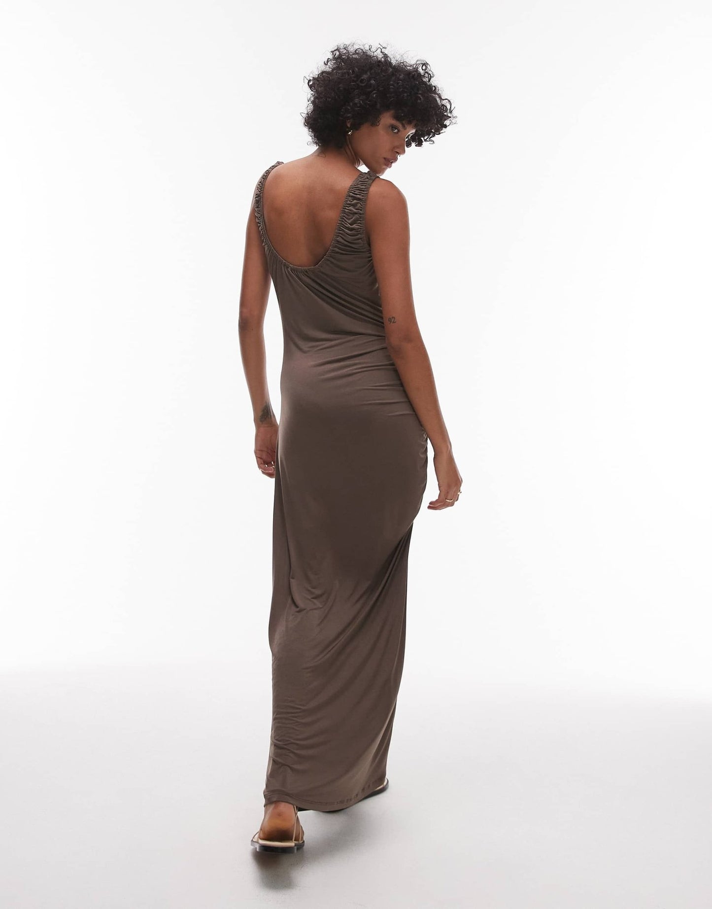 Topshop slinky scoop neck maxi dress in brown - ASOS Sample Sale EU Store