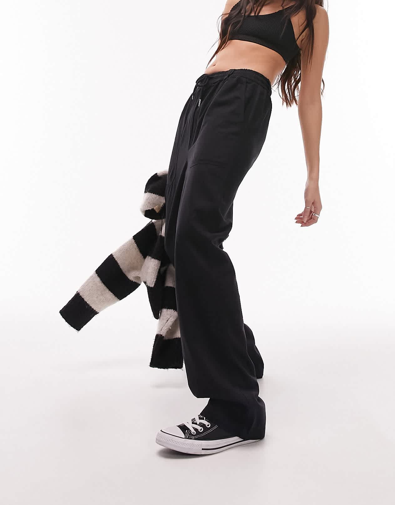 Topshop slouchy straight leg trousers in black - ASOS Sample Sale EU Store