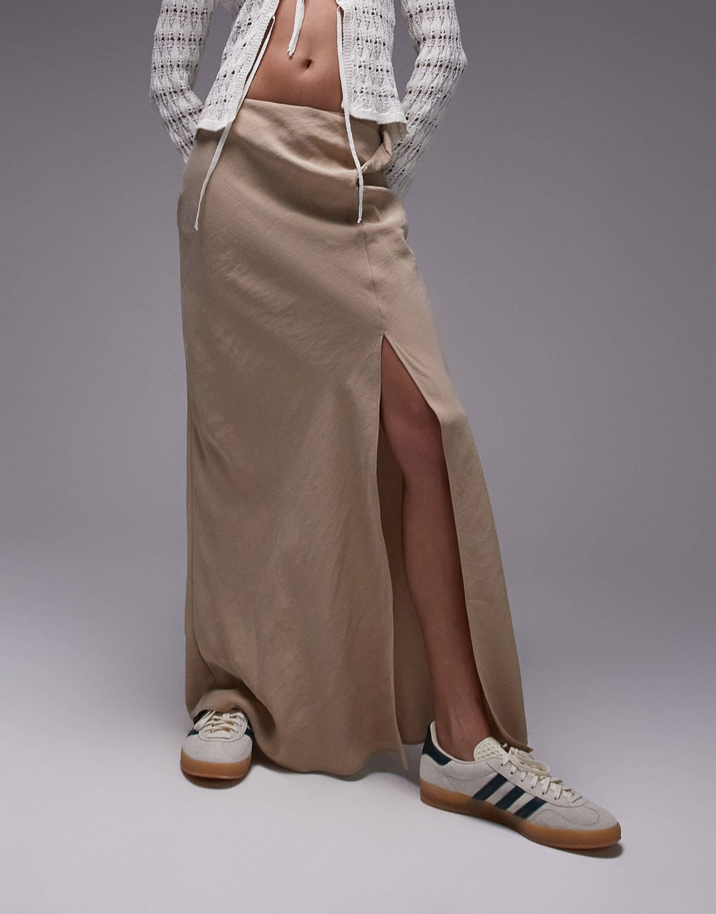 Topshop soft touch twist low rise maxi skirt in sand - ASOS Sample Sale EU Store