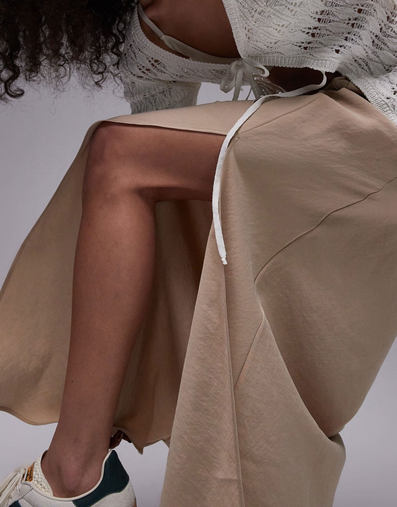 Topshop soft touch twist low rise maxi skirt in sand - ASOS Sample Sale EU Store