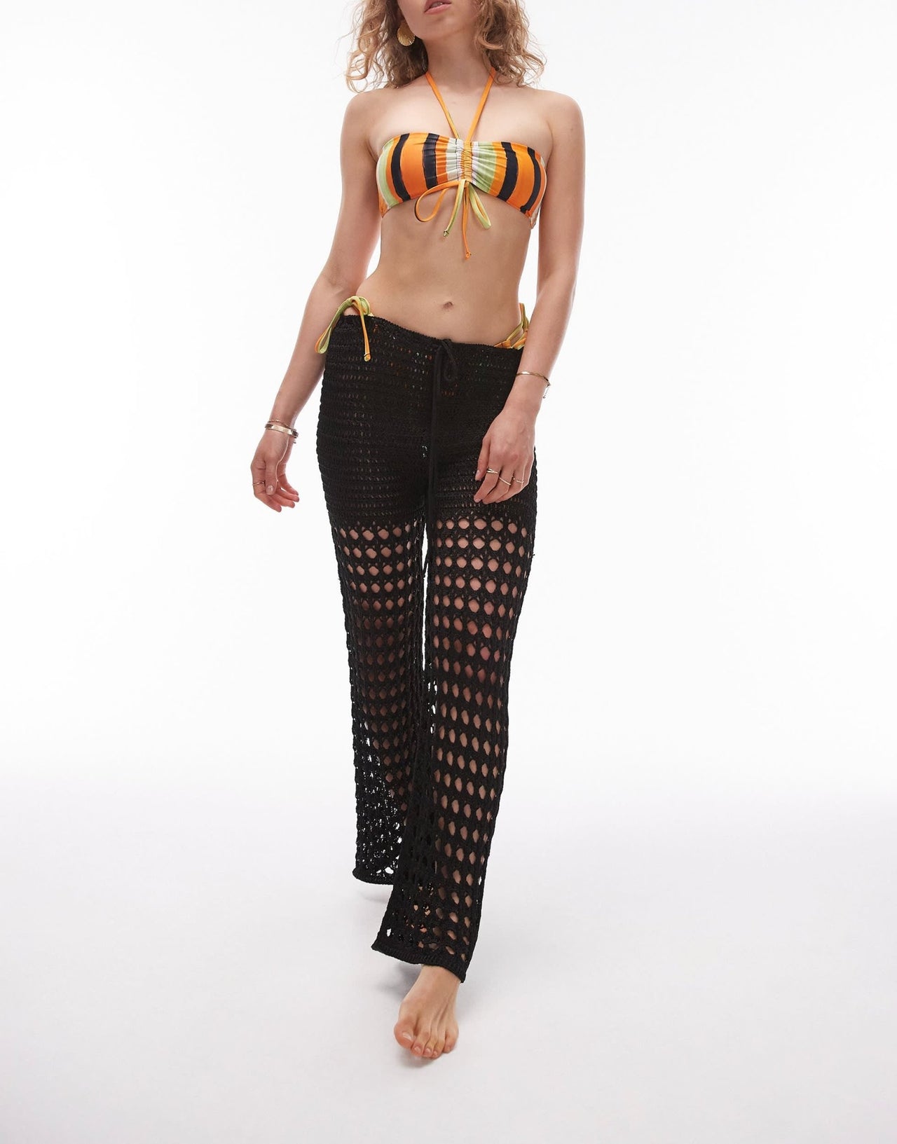 Topshop stripe print halter neck bikini top in abstract orange - ASOS Sample Sale EU Store