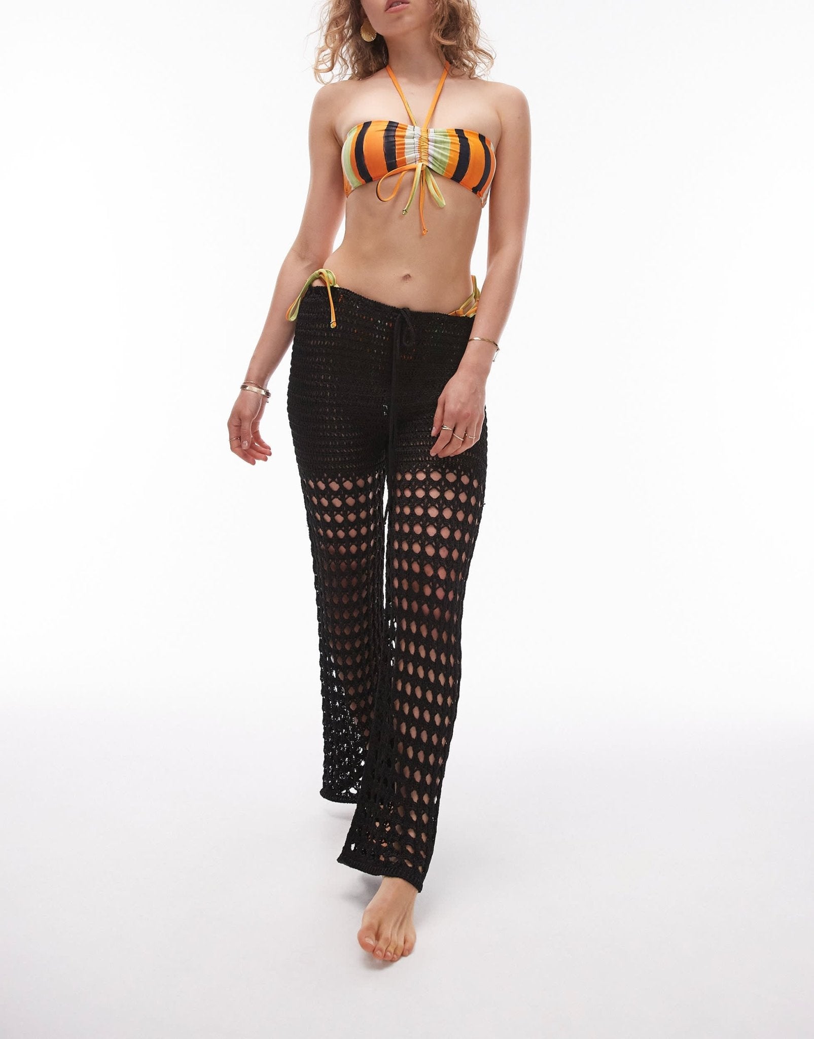 Topshop stripe print halter neck bikini top in abstract orange - ASOS Sample Sale EU Store