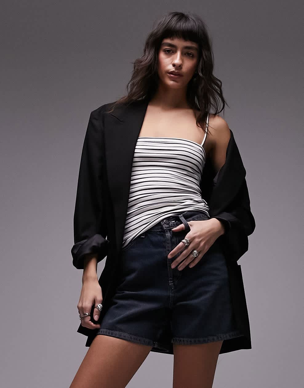 Topshop stripe spaghetti strap tube top in mono - ASOS Sample Sale EU Store
