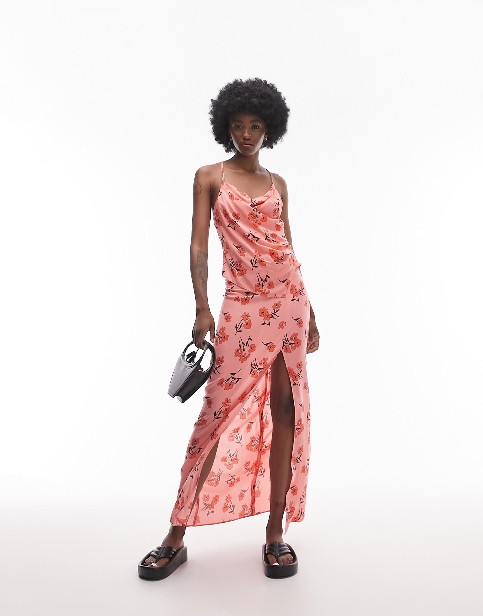 Topshop Tall co - ord cherry blossom cowl strappy cami in pink - ASOS Sample Sale EU Store