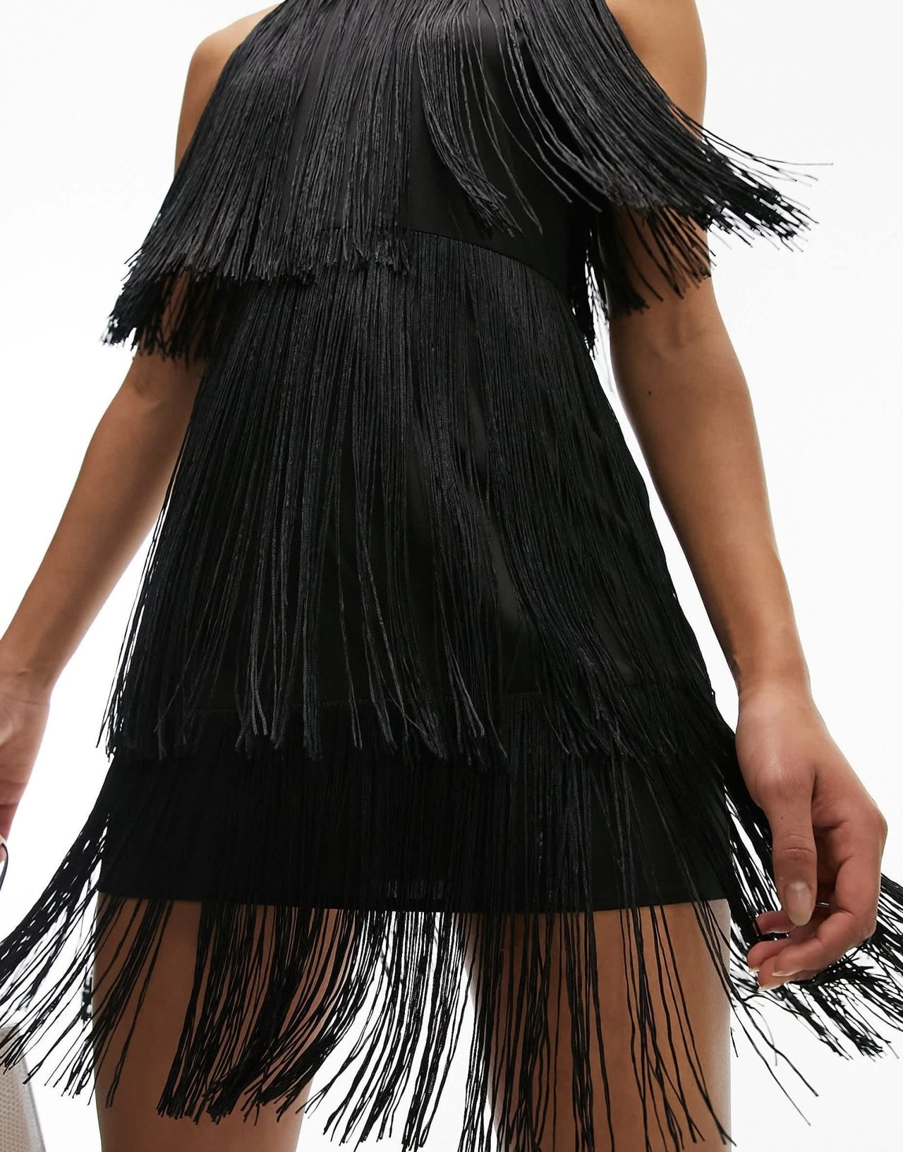 Topshop Tall fringe mini dress in black - ASOS Sample Sale EU Store
