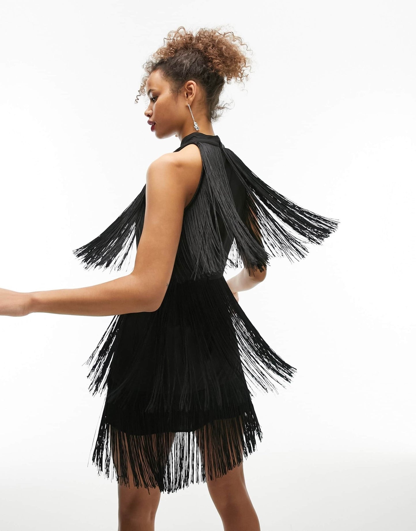 Topshop Tall fringe mini dress in black - ASOS Sample Sale EU Store