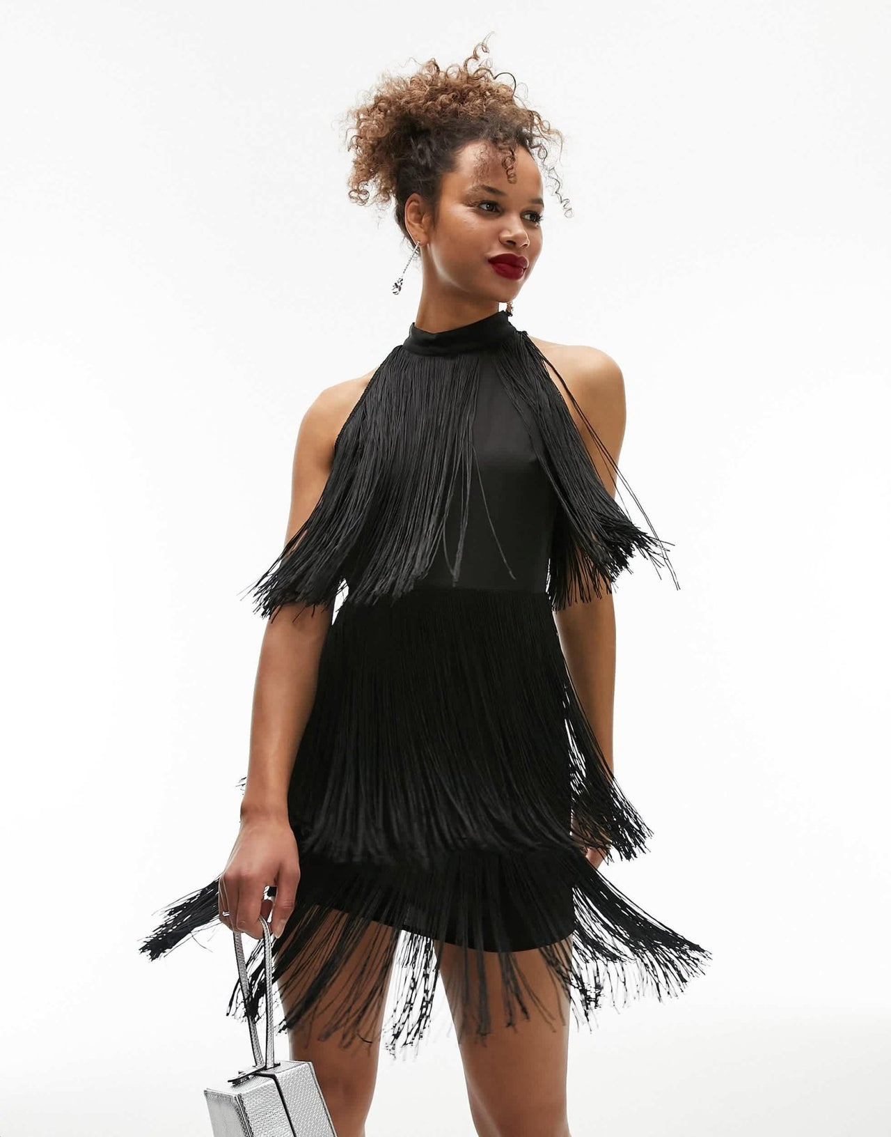 Topshop Tall fringe mini dress in black - ASOS Sample Sale EU Store