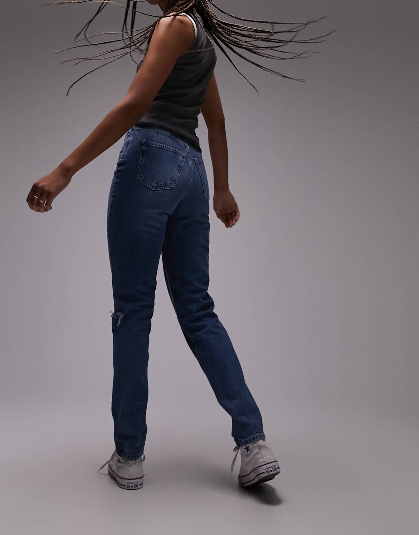Topshop Tall Mom jean with brixton rip in mid blue - ASOS Sample Sale EU Store