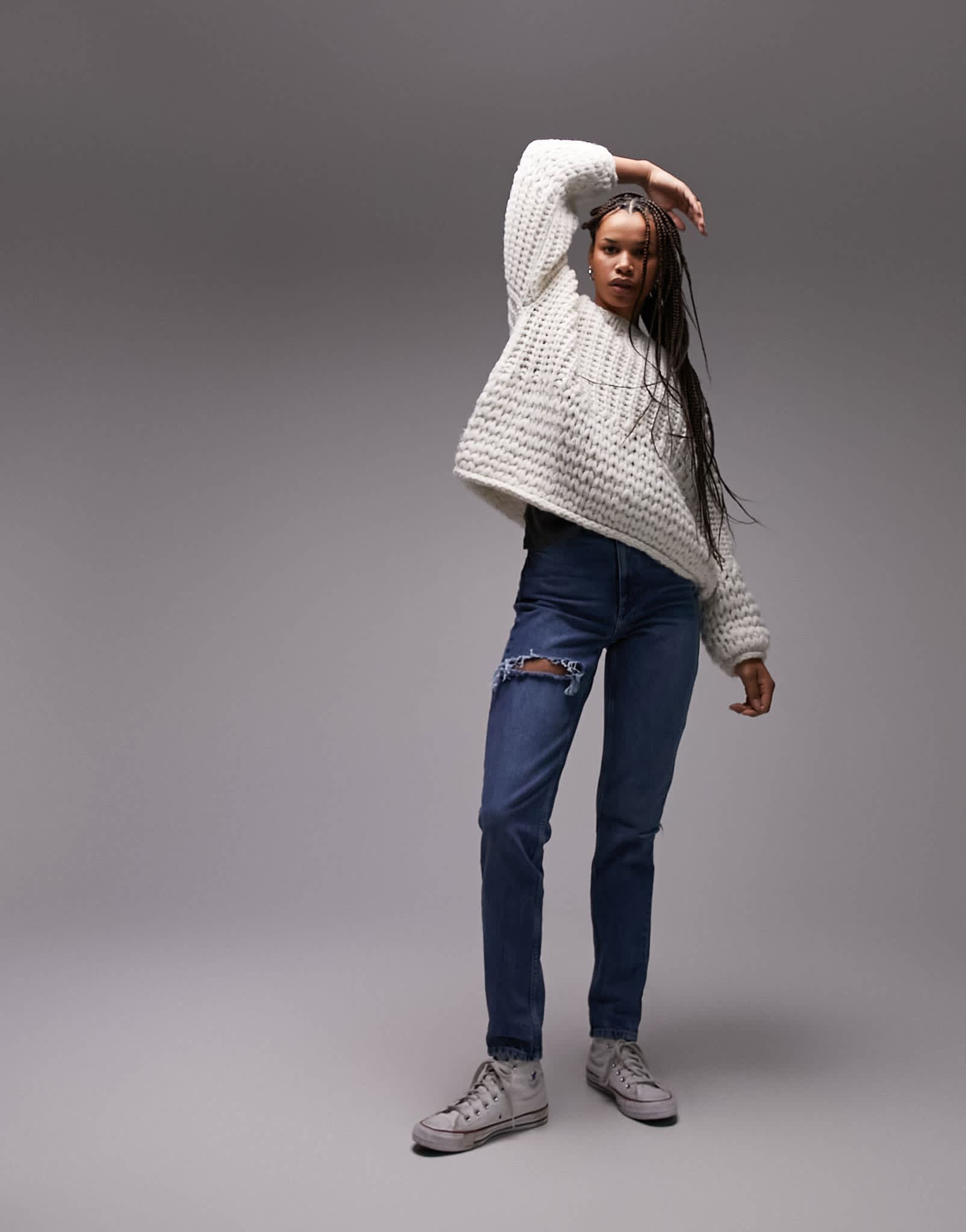 Topshop Tall Mom jean with brixton rip in mid blue - ASOS Sample Sale EU Store