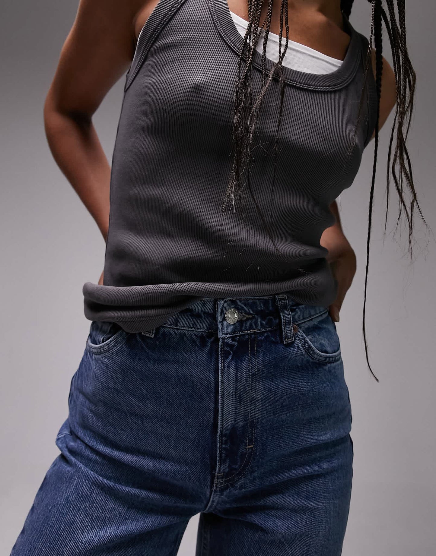 Topshop Tall Mom jean with brixton rip in mid blue - ASOS Sample Sale EU Store