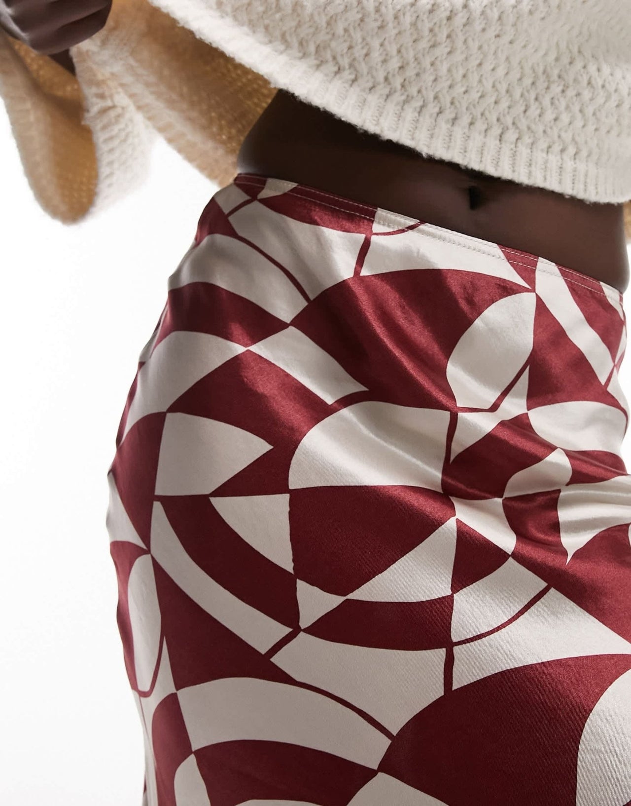 Topshop Tall satin bias maxi skirt in red geo print - ASOS Sample Sale EU Store