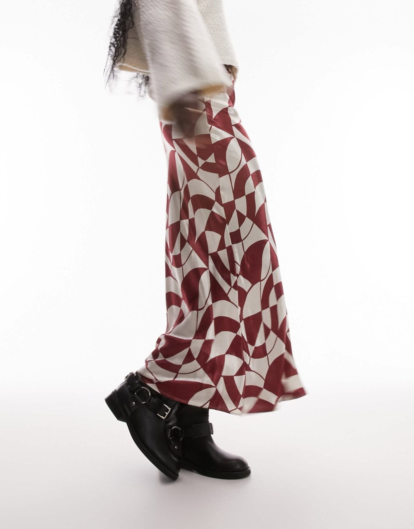 Topshop Tall satin bias maxi skirt in red geo print - ASOS Sample Sale EU Store