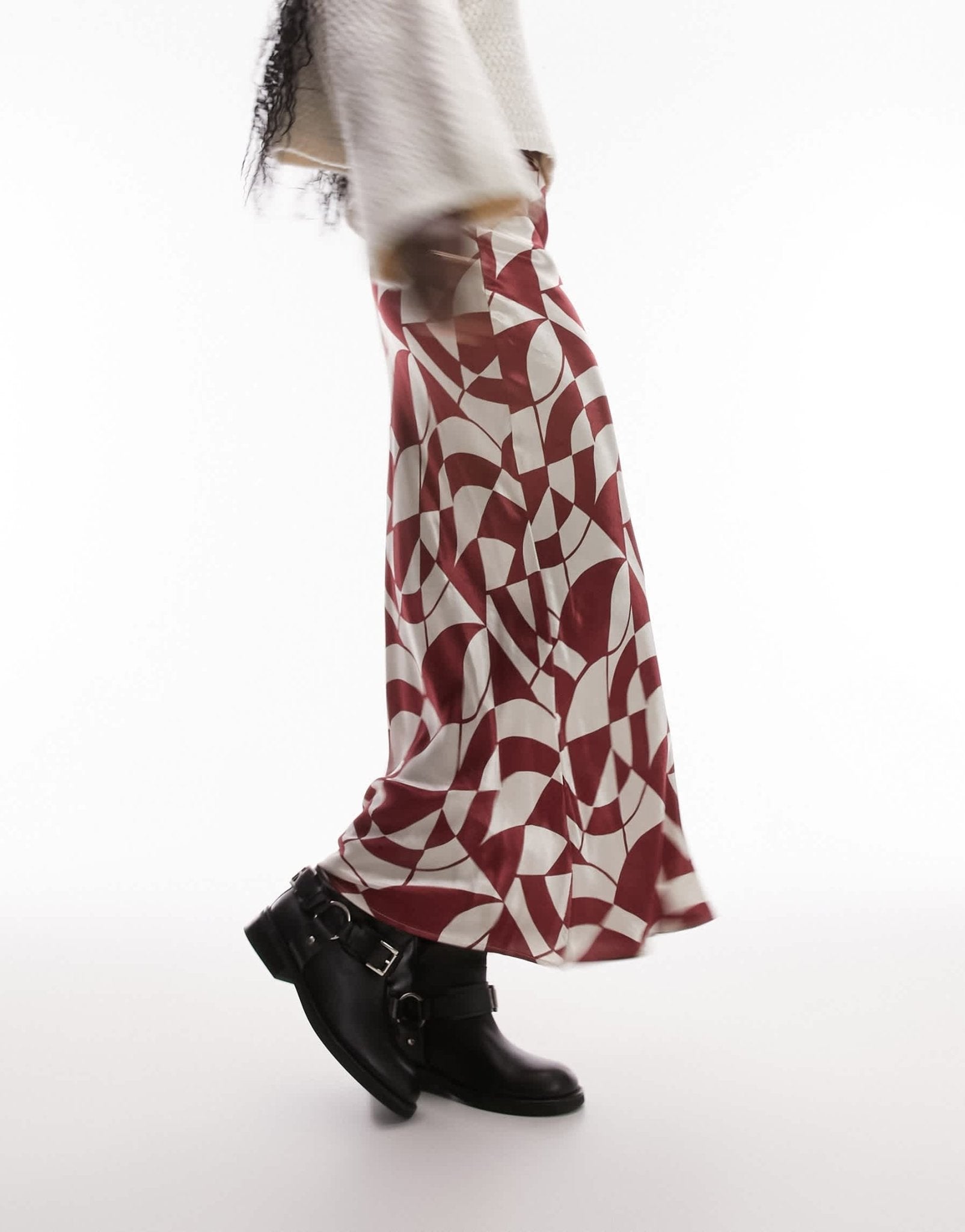 Topshop Tall satin bias maxi skirt in red geo print - ASOS Sample Sale EU Store