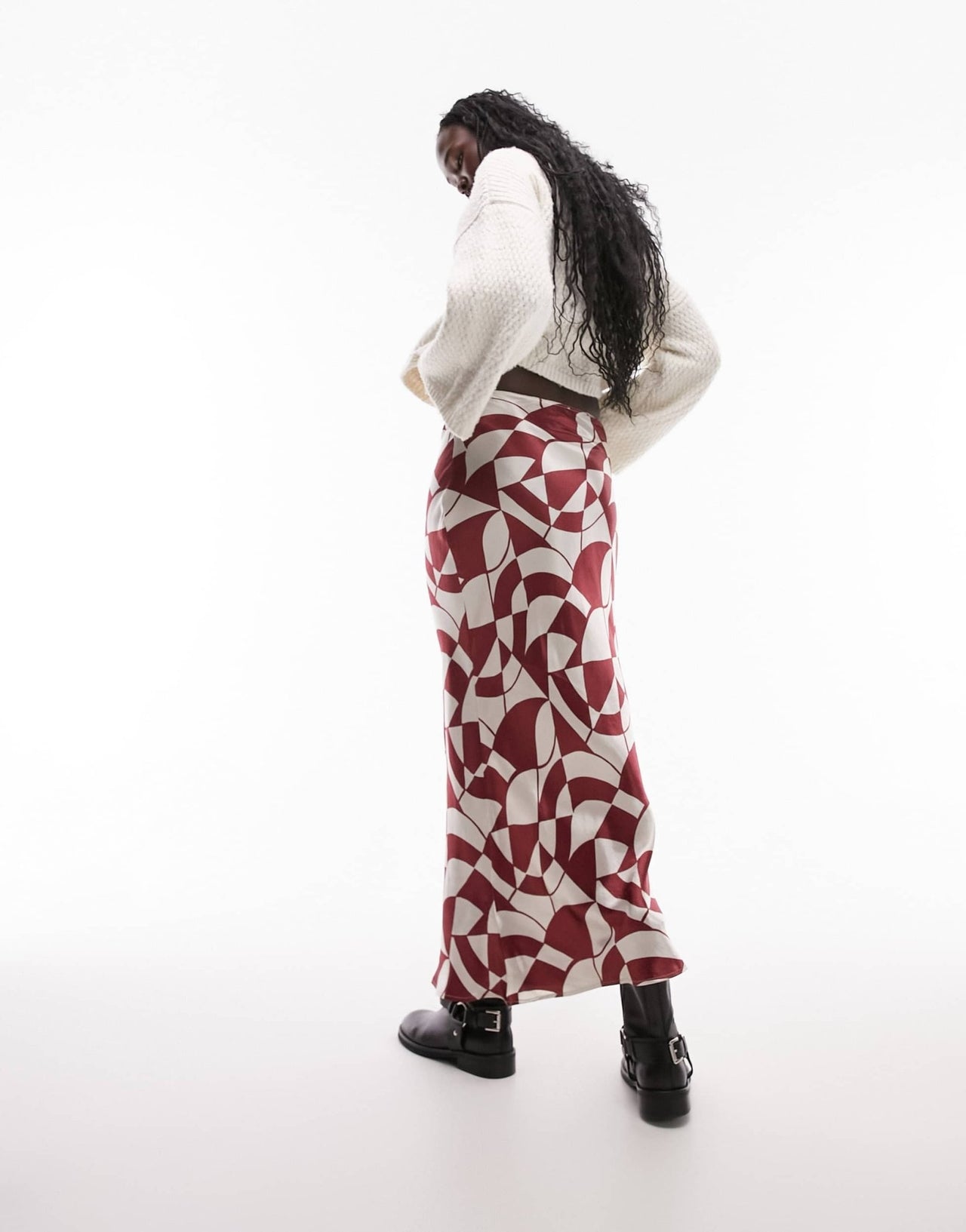 Topshop Tall satin bias maxi skirt in red geo print - ASOS Sample Sale EU Store