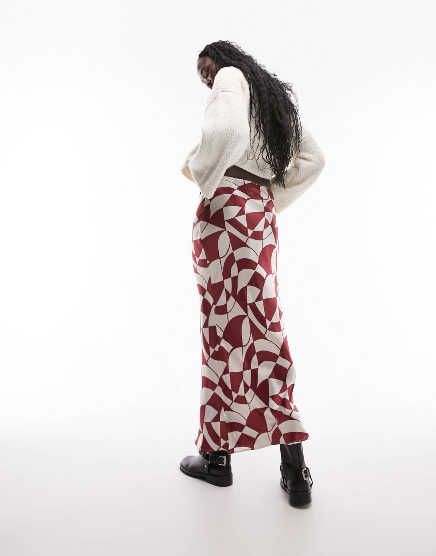 Topshop Tall satin bias maxi skirt in red geo print - ASOS Sample Sale EU Store