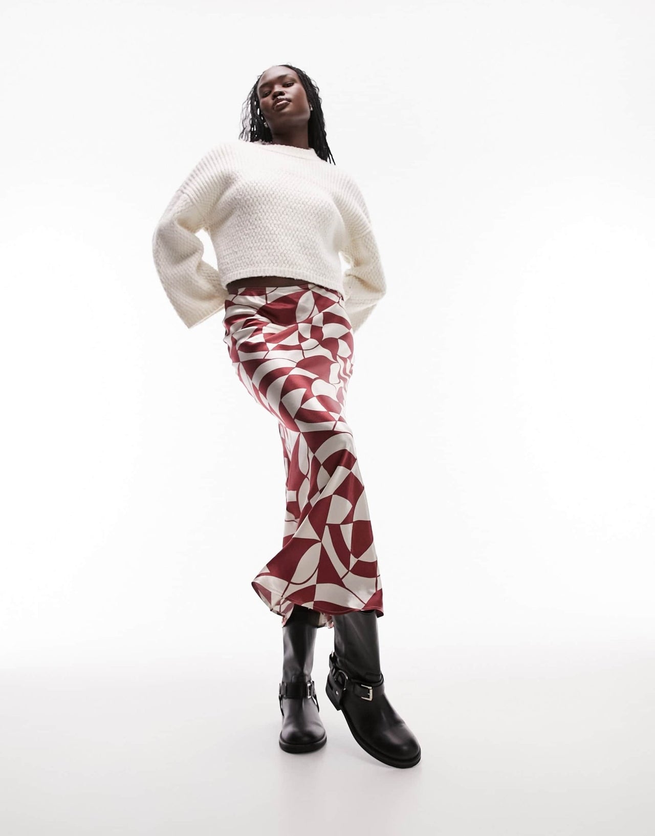 Topshop Tall satin bias maxi skirt in red geo print - ASOS Sample Sale EU Store