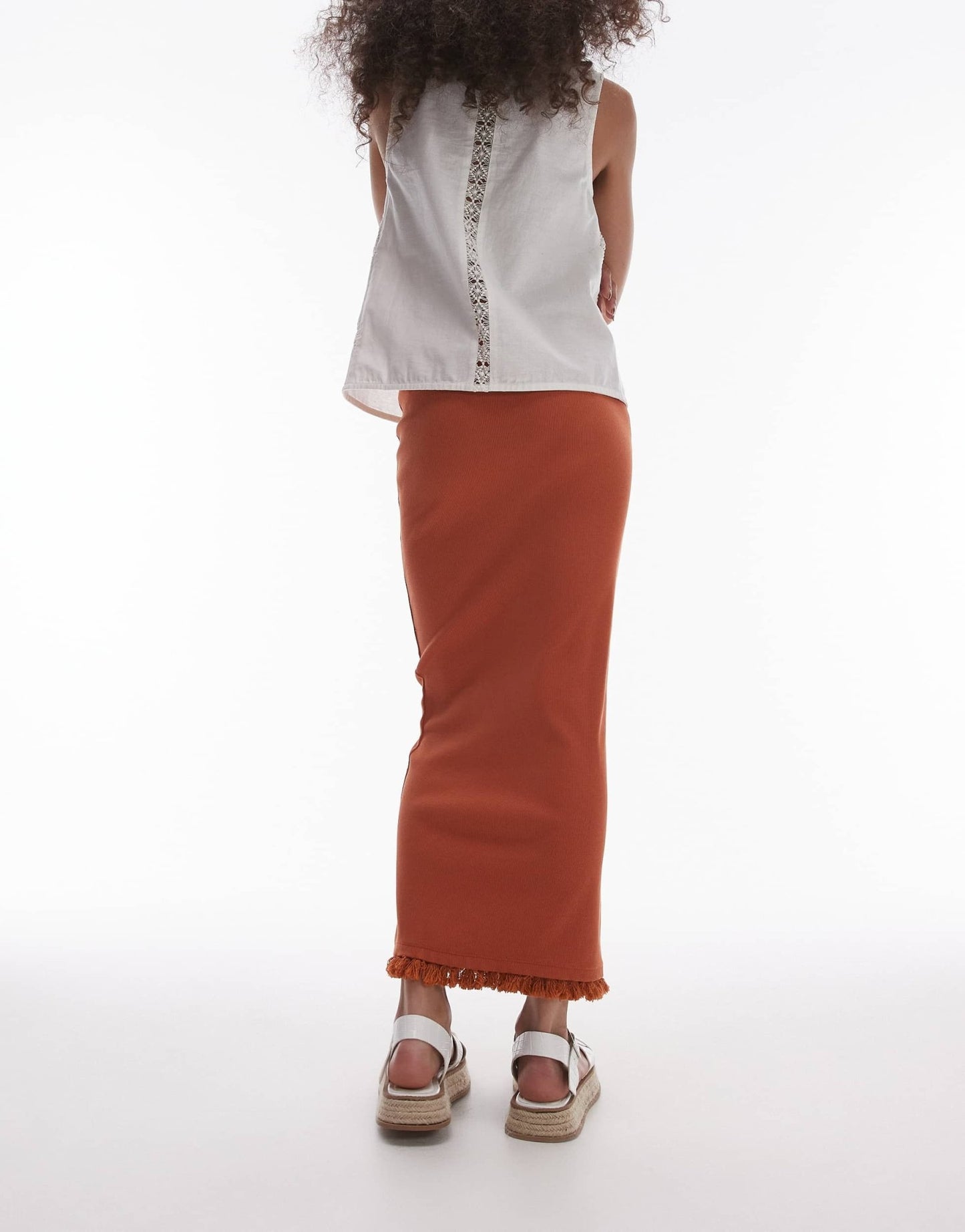 Topshop tassel hem midi skirt in rust - ASOS Sample Sale EU Store