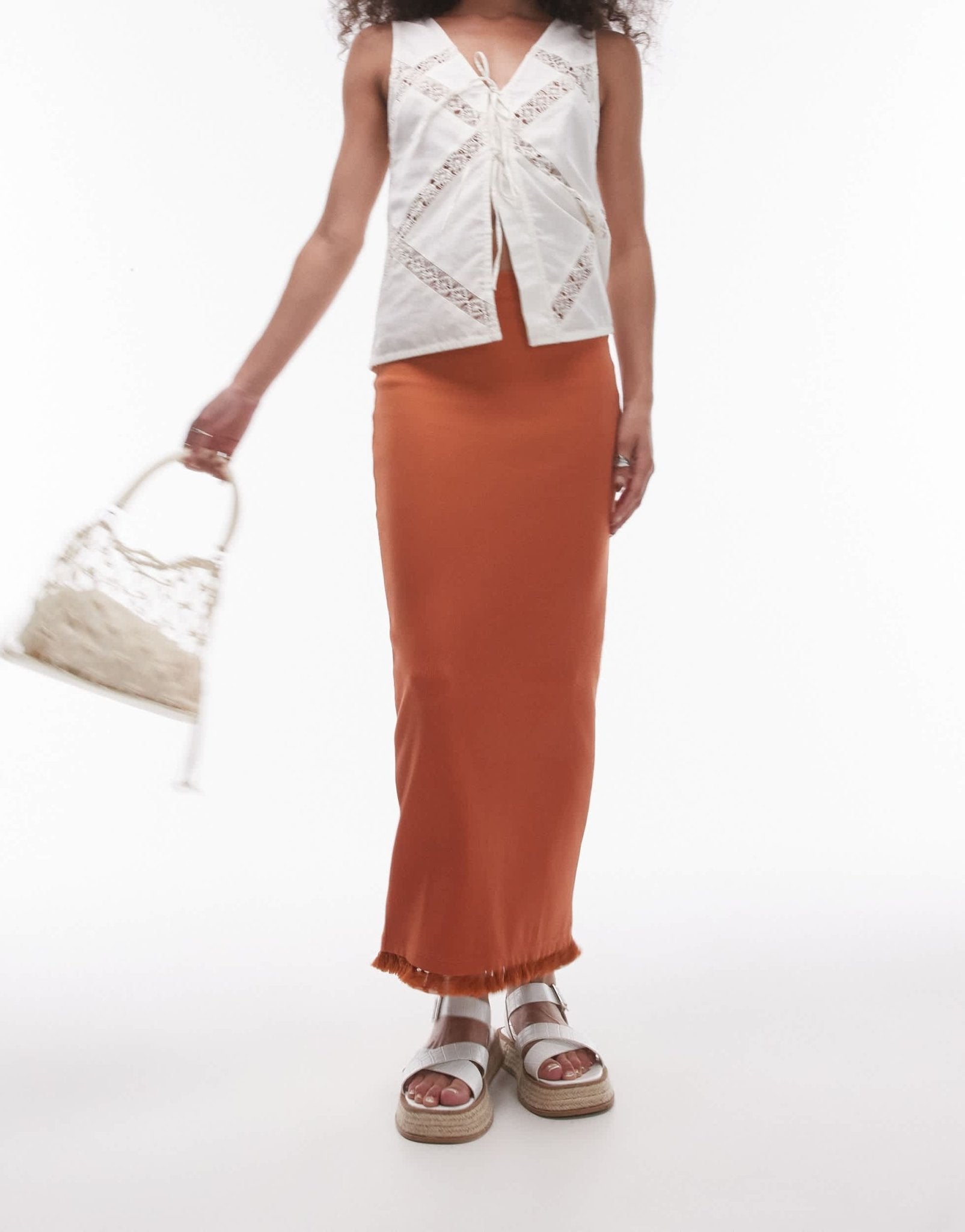 Topshop tassel hem midi skirt in rust - ASOS Sample Sale EU Store