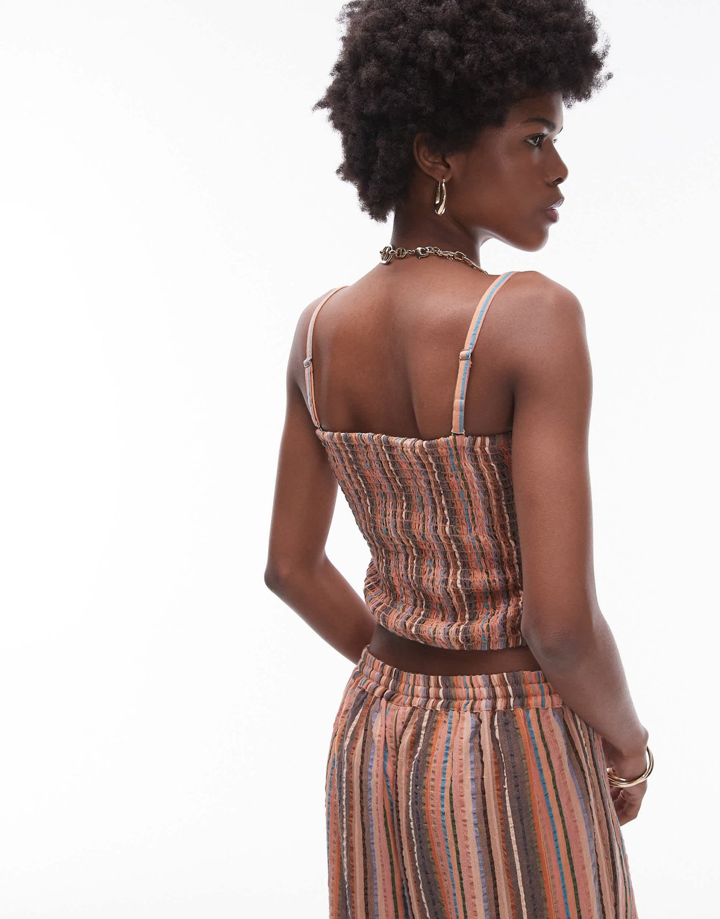 Topshop textured bandeau beach top in brown stripe - ASOS Sample Sale EU Store